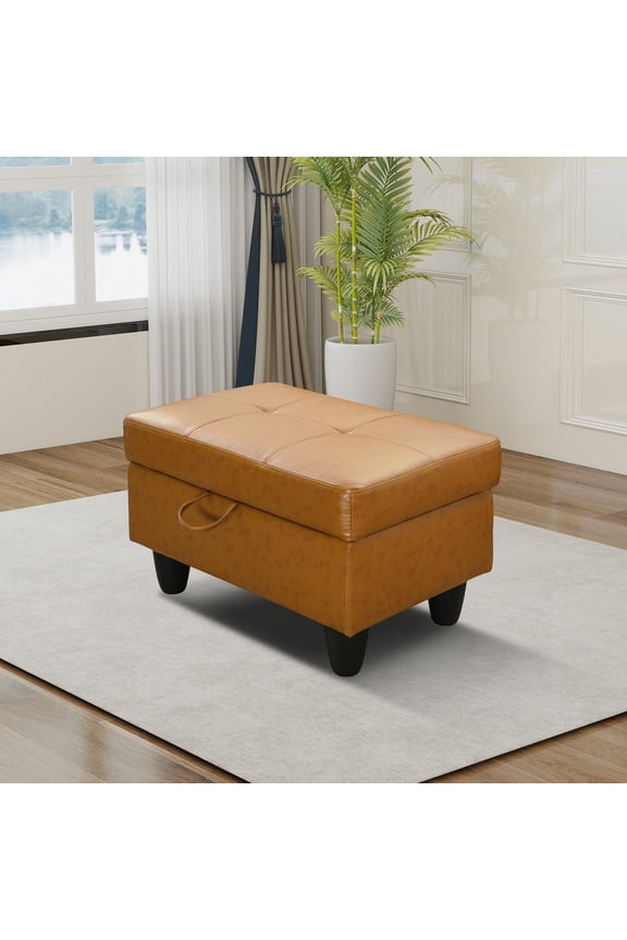 Faux Leather Ottoman with Storage for Modular Sectional Sofa, Ginger