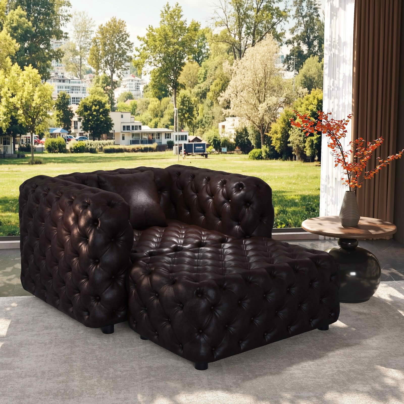 MAYEERTY Faux‑Leather Single‑Seat Modular Sofa Set, Handcrafted Button Tufted Couch with Ottoman & 1 Pillow, Multi‑Layout for Living Room Apartment