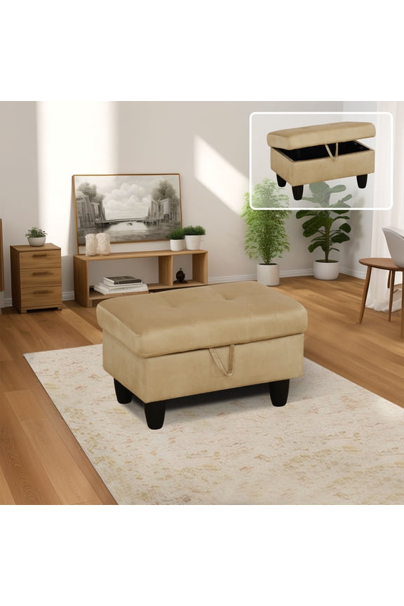 Flannel Ottoman with Storage for Modular Sectional Sofa, Beige