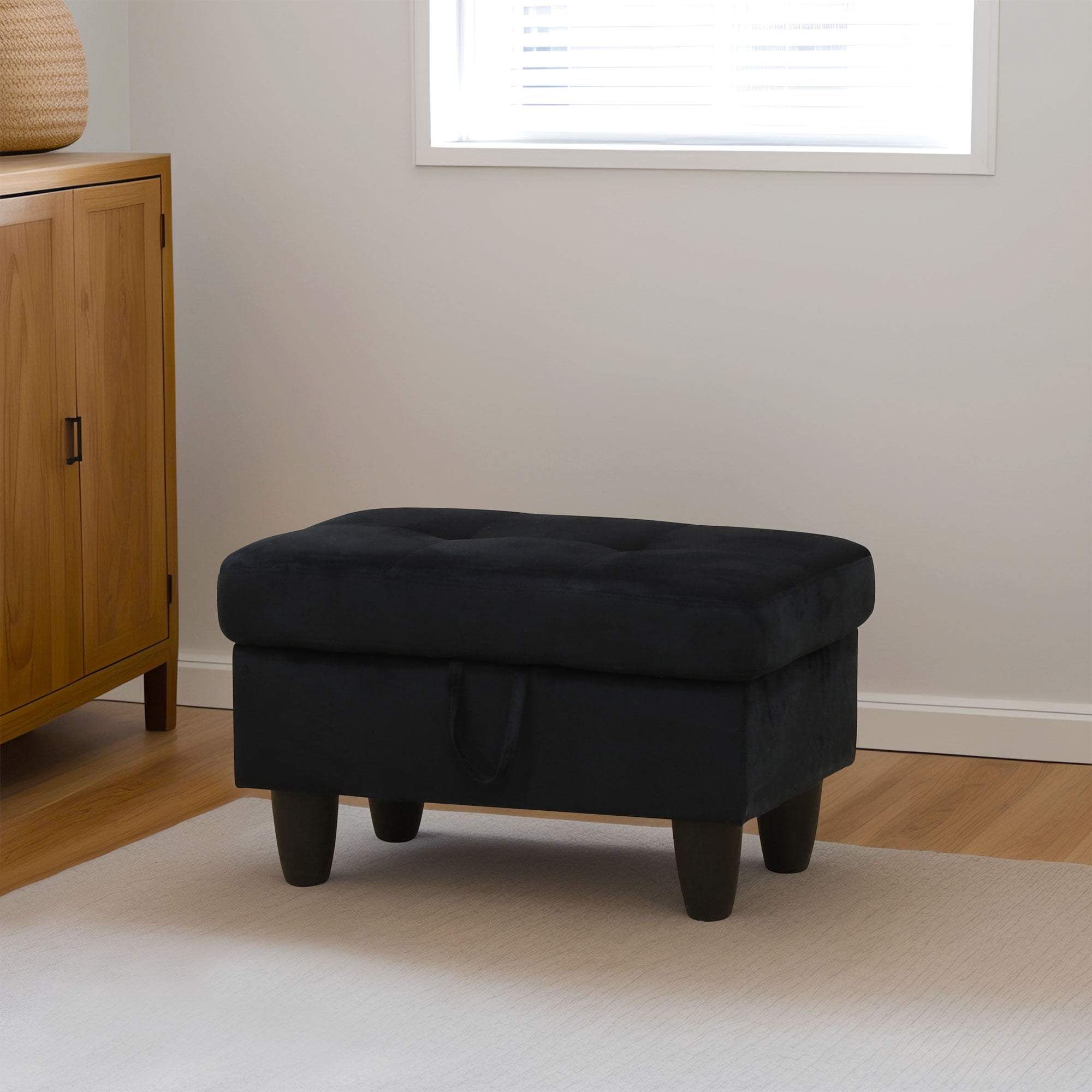 MAYEERTY Flannel Ottoman with Storage for Modular Sectional Sofa, Black