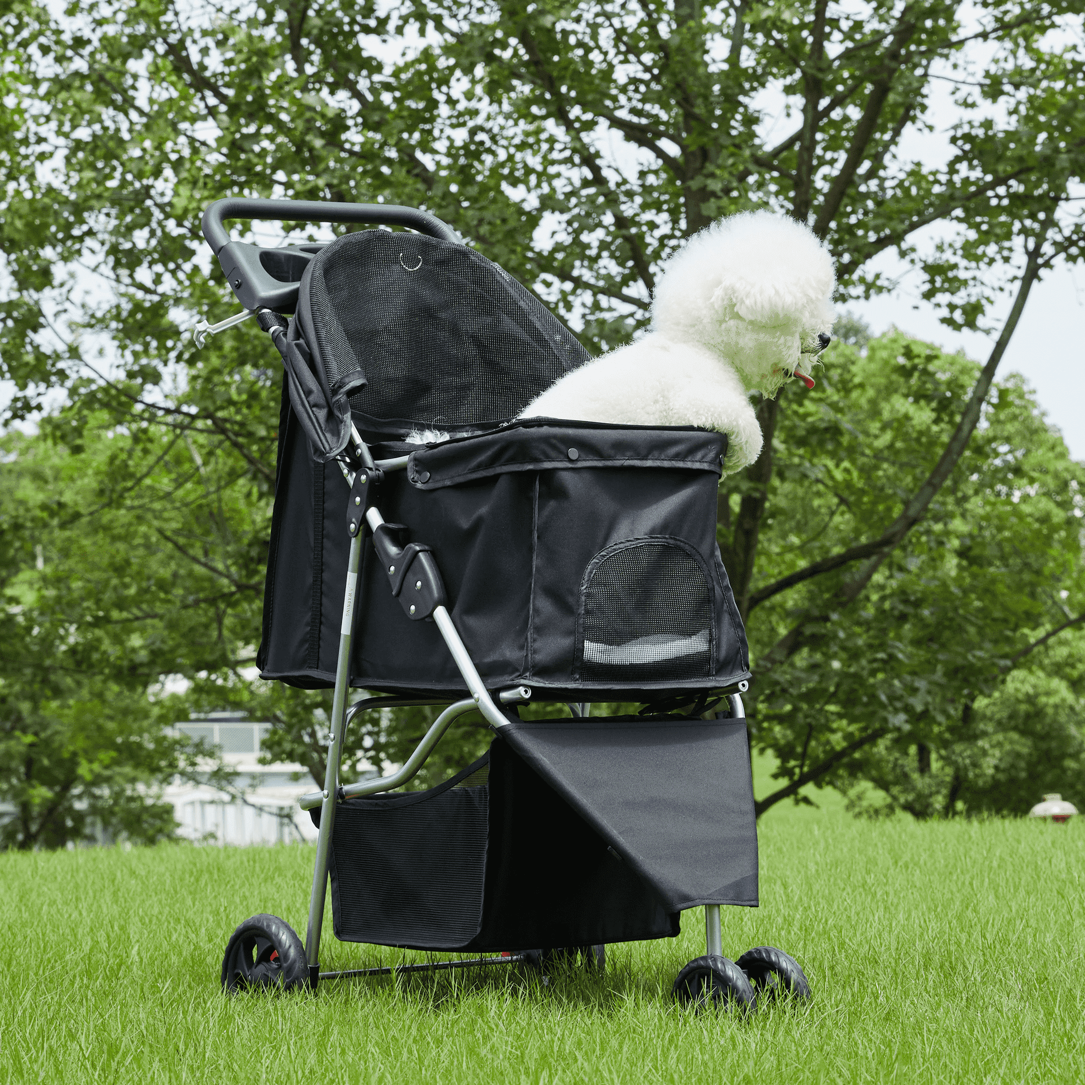 MAYEERTY Foldable Pet Stroller for Small-Medium Dogs/Cats with Storage Basket