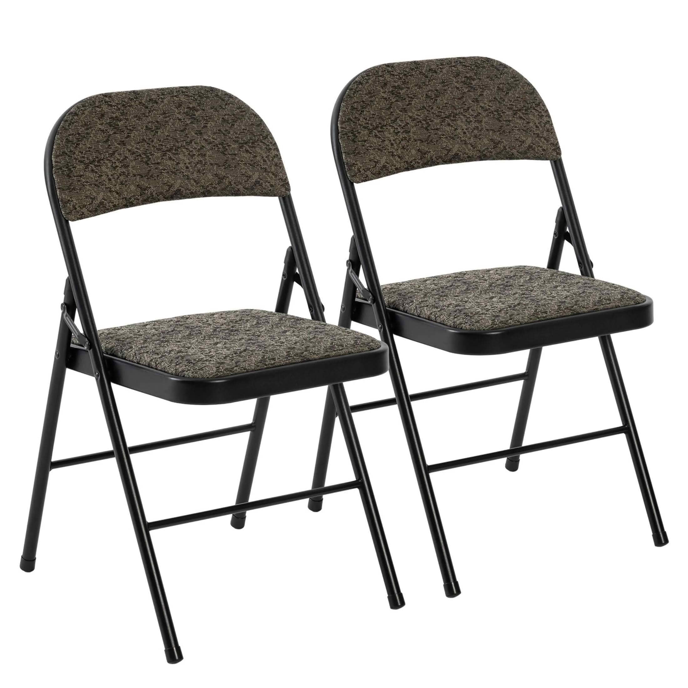 MAYEERTY Folding Dining Chair with Soft Cushion and Backrest, Stackable Portable Chair Set 2 Pack Black Gray Fabric