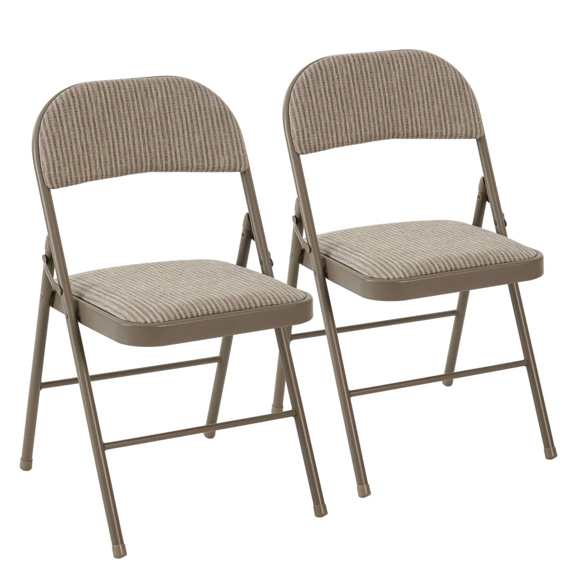 MAYEERTY Folding Dining Chair with Soft Cushion and Backrest, Stackable Portable Chair Set 2 Pack Khaki Fabric