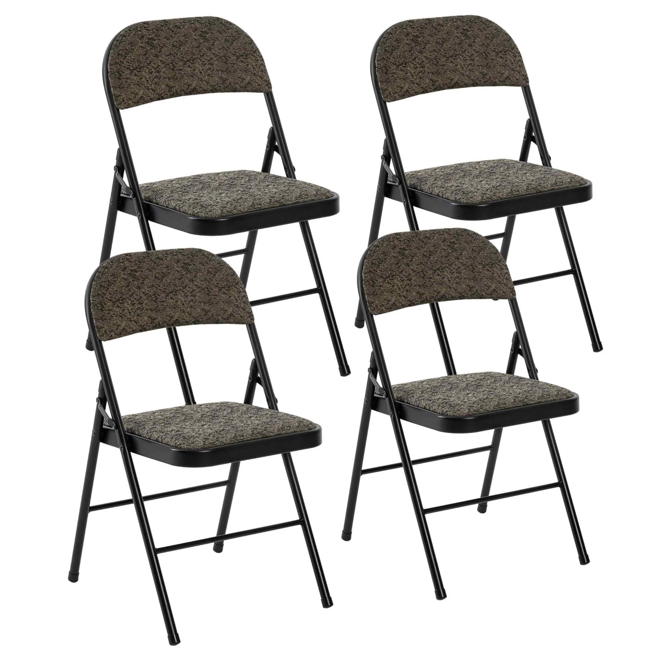 MAYEERTY Folding Dining Chair with Soft Cushion and Backrest, Stackable Portable Chair Set 4 Pack Black Gray Fabric