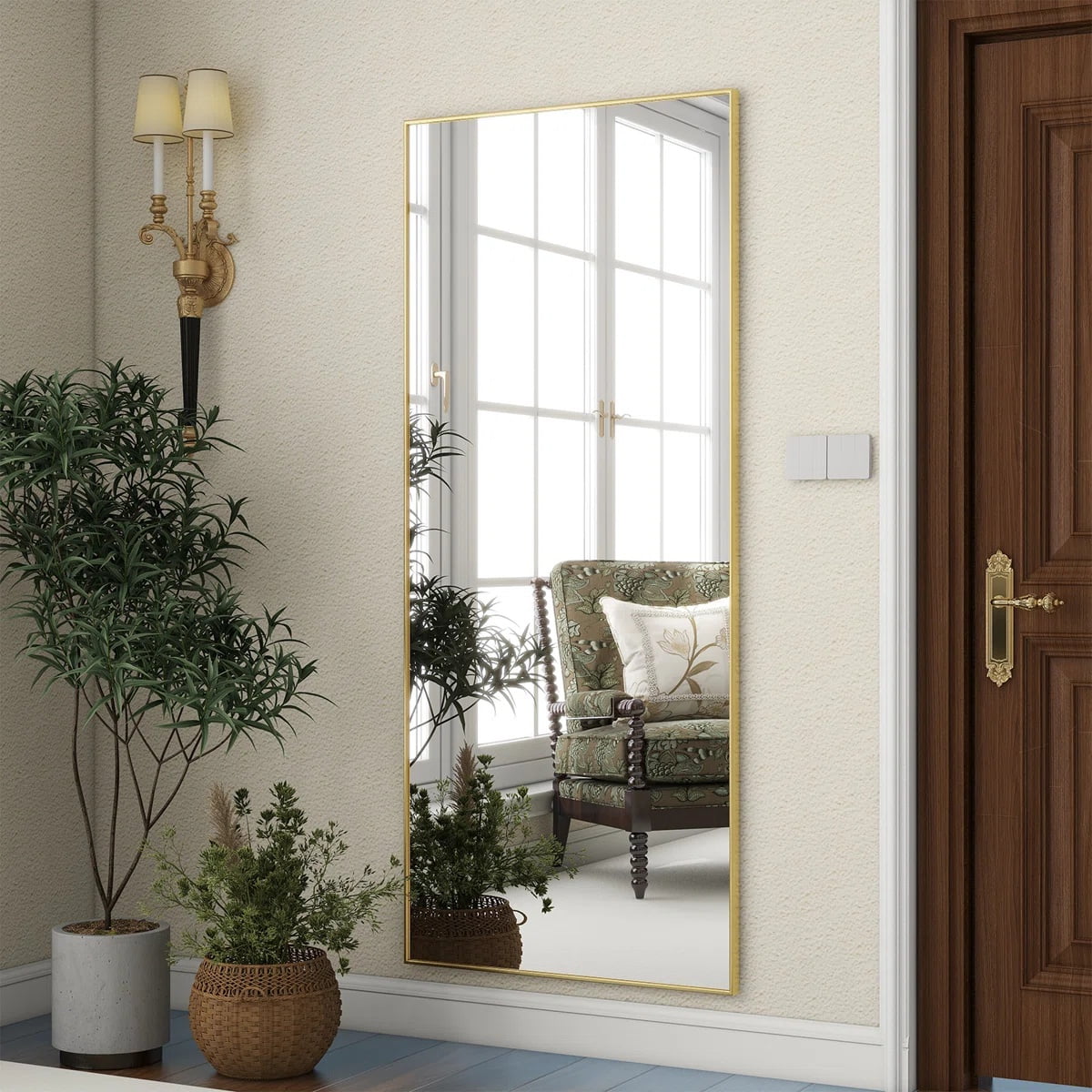 MAYEERTY Freestanding Full Length Mirror with Stand, Aluminum Alloy Framed Floor Mirror Wall Mounted for Bedroom Dressing Room, 71x32in, Gold