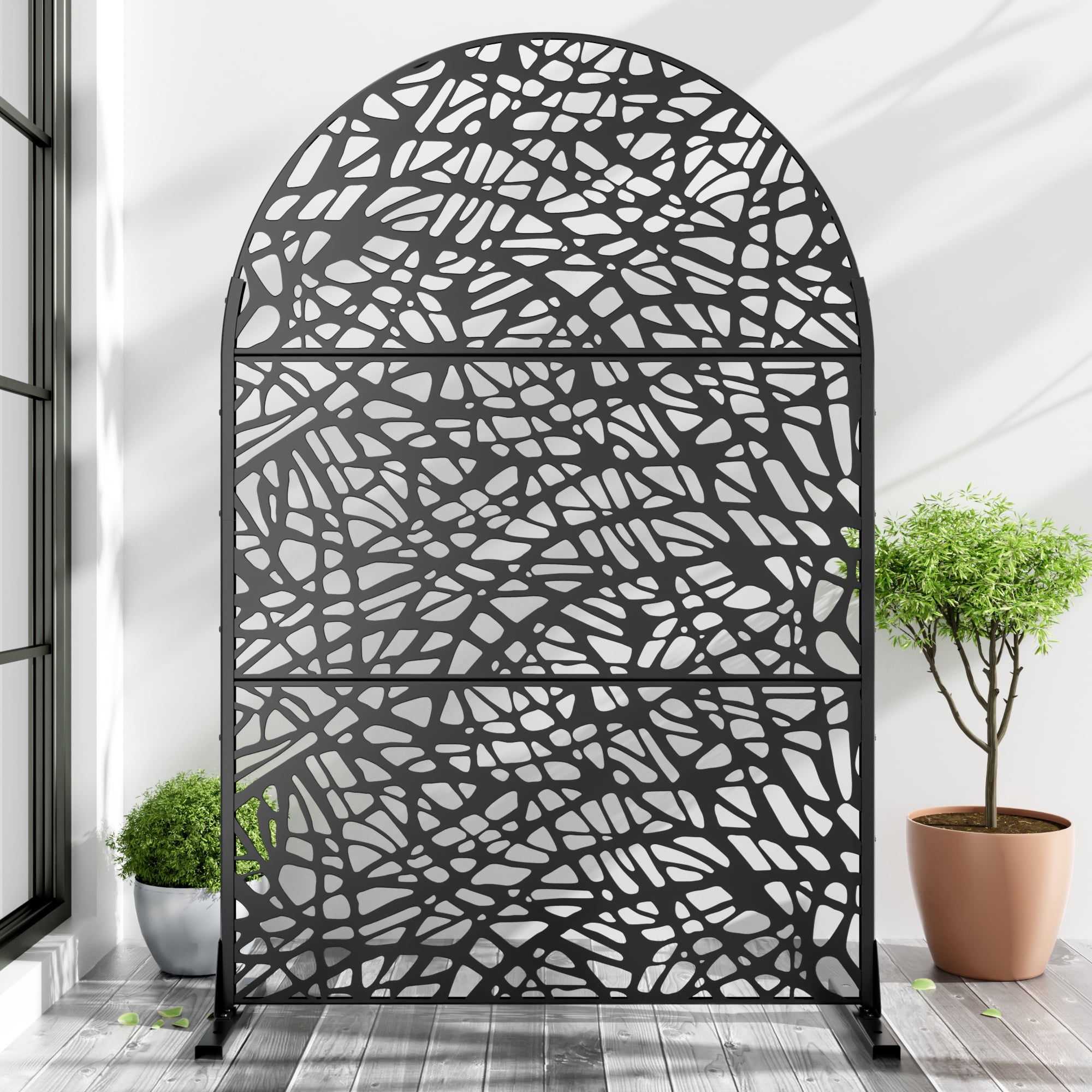 MAYEERTY Freestanding Metal Screen – Versatile Galvanized Steel Divider,Irregular,Black