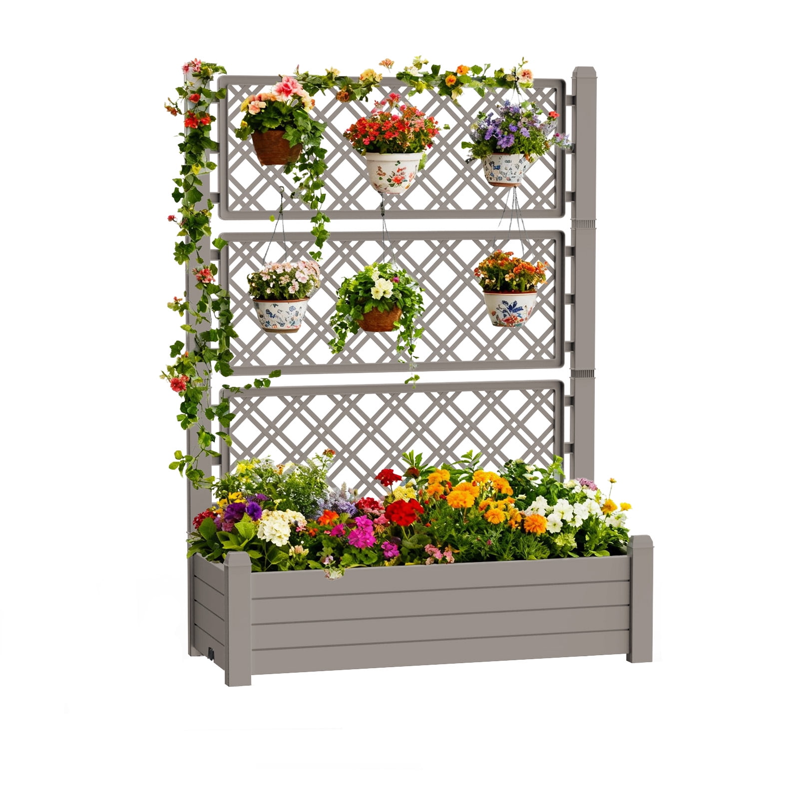 MAYEERTY Freestanding Raised Garden Bed with Trellis, Built-In Water Storage Planter for Climbing Plants Vegetables Flowers Garden Yard