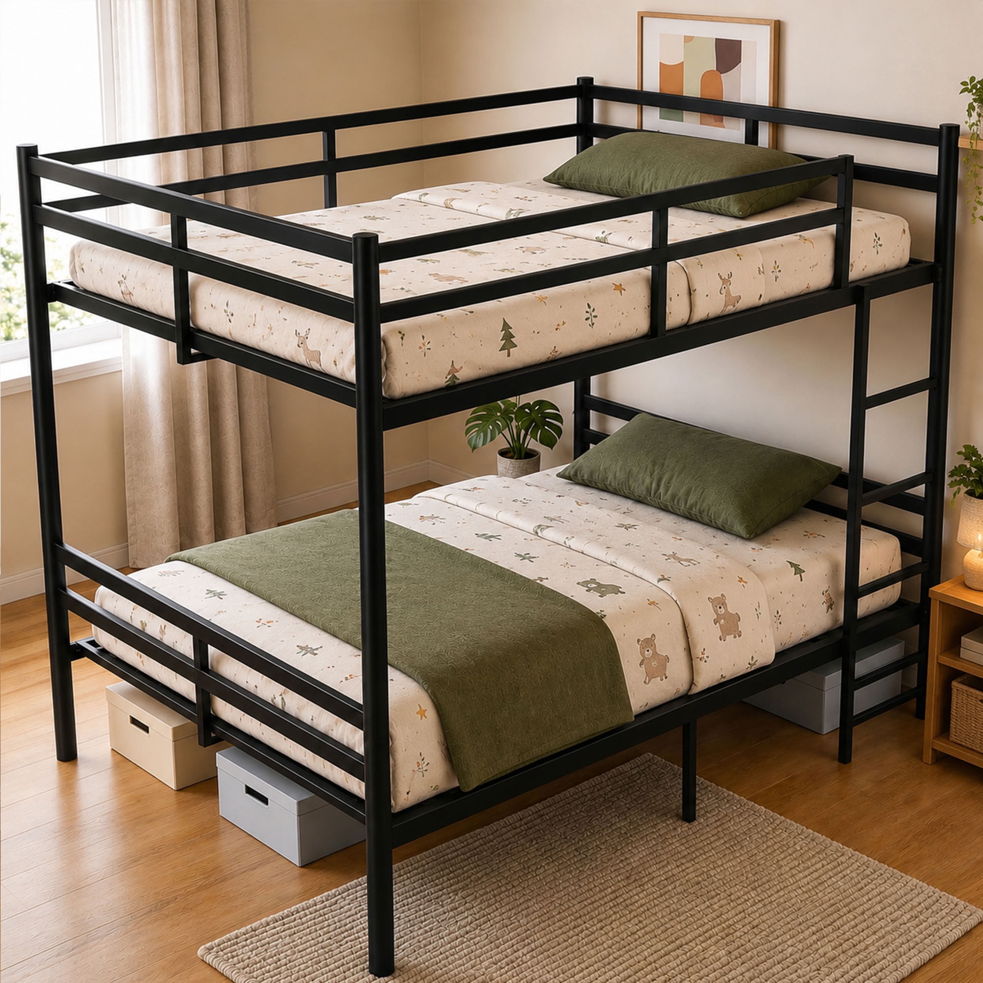 MAYEERTY Full Over Full Metal Bunk Bed, Heavy Duty 770 lbs Capacity Frame, Sturdy Steel Bunk Bed with Guardrail and Ladder for Kids Teens Adults, Black