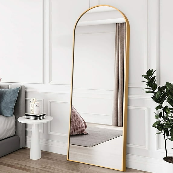 POSHIONS Full Length Mirror Decor Wall Mounted Mirror Standing Hanging or Leaning Against Wall Aluminum Alloy Thin Frame Gold, 71"x24"