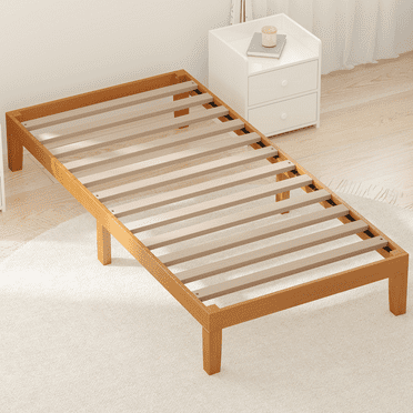MAYEERTY Full Size Wood Bed Frame, Wooden Platform Bed Frame Mattress Foundation with Support Slats, Natural Pine