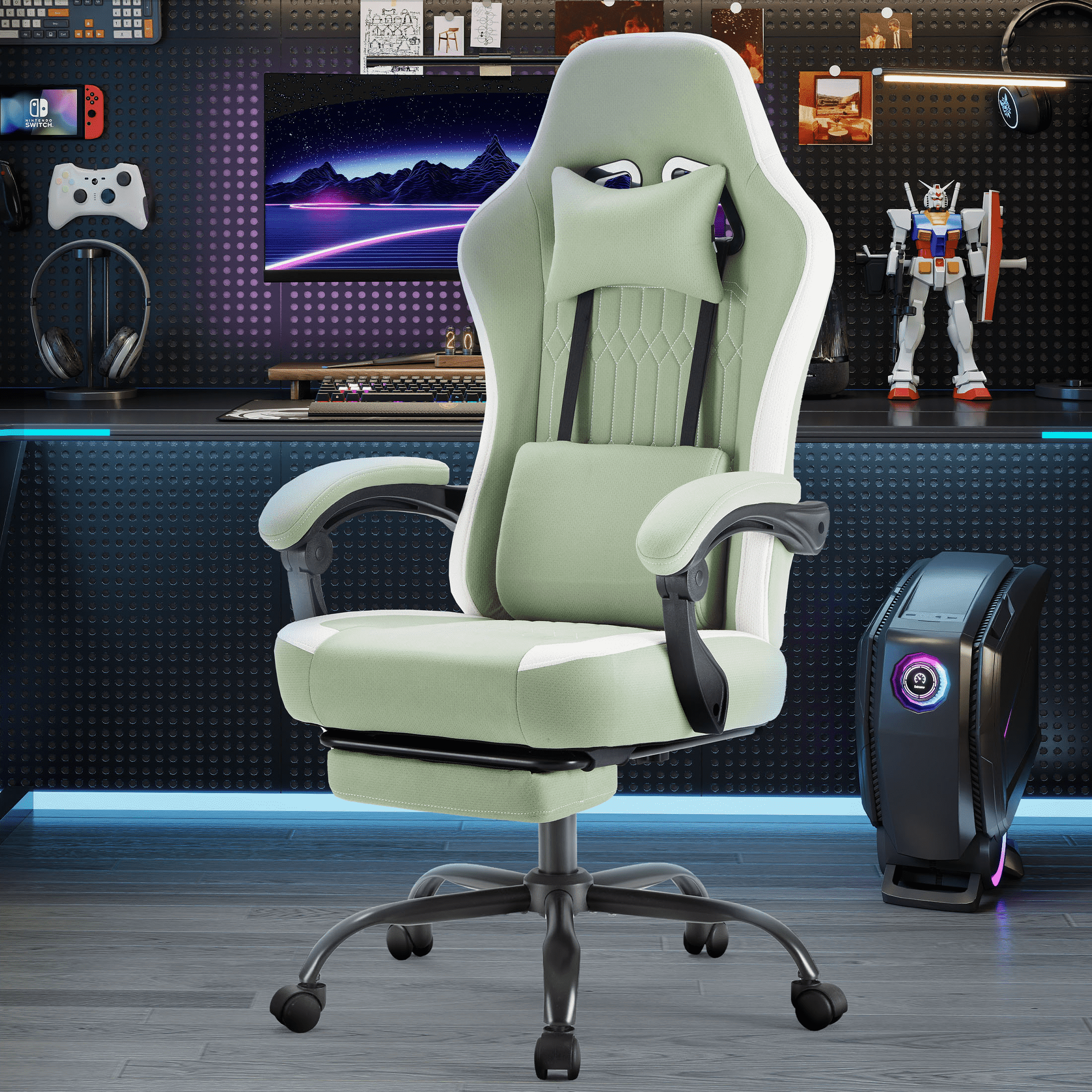 MAYEERTY Ergonomic Gaming Computer Chair with Pocket Spring Cushion, Adjustable Headrest Lumbar Pillow, 90°-135° Reclining Height Adjustable Desk Chair with Armrests