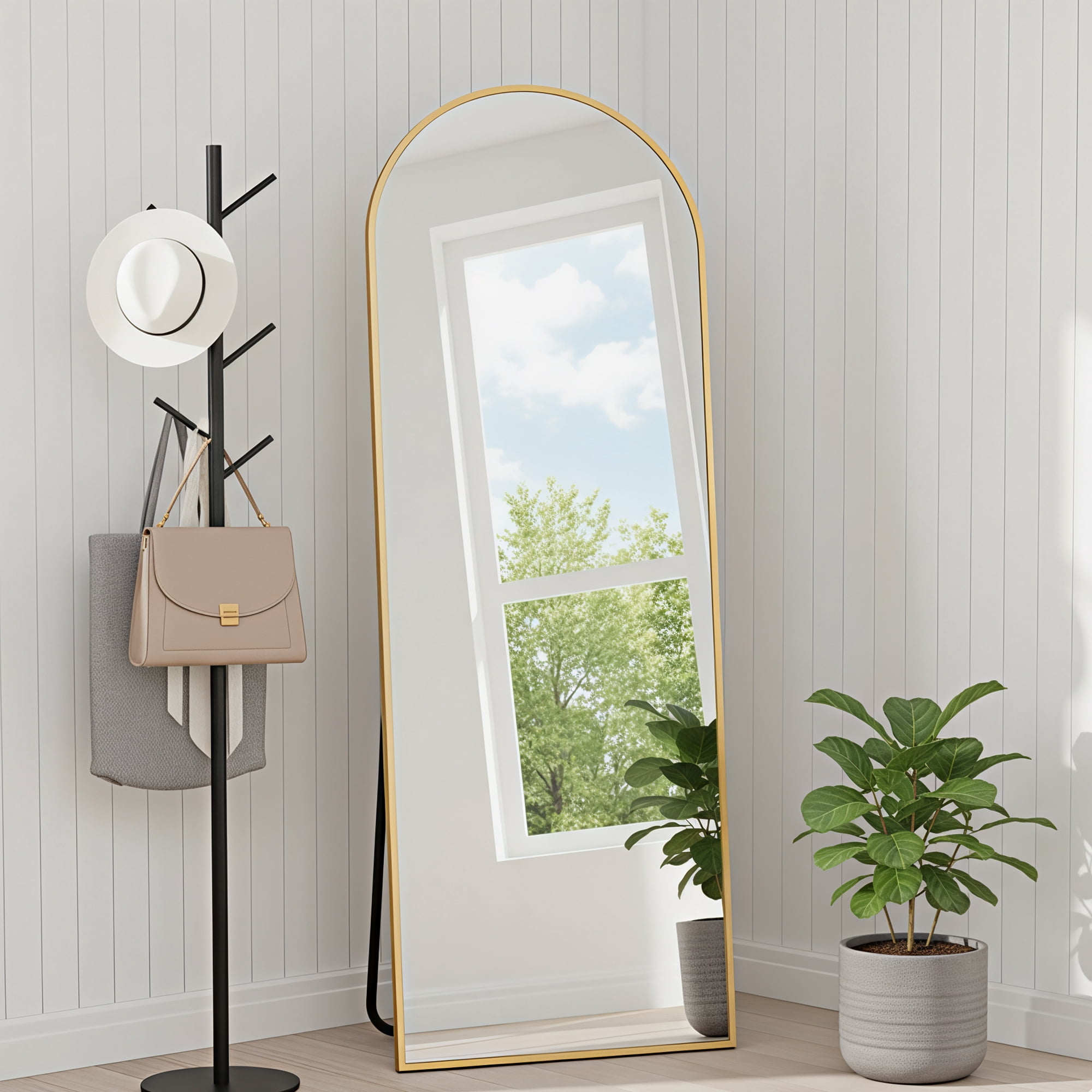 MAYEERTY Gold Arch Full Length Mirror, Wall Mount or Freestanding for Bedroom/Living Room, 57" × 20"