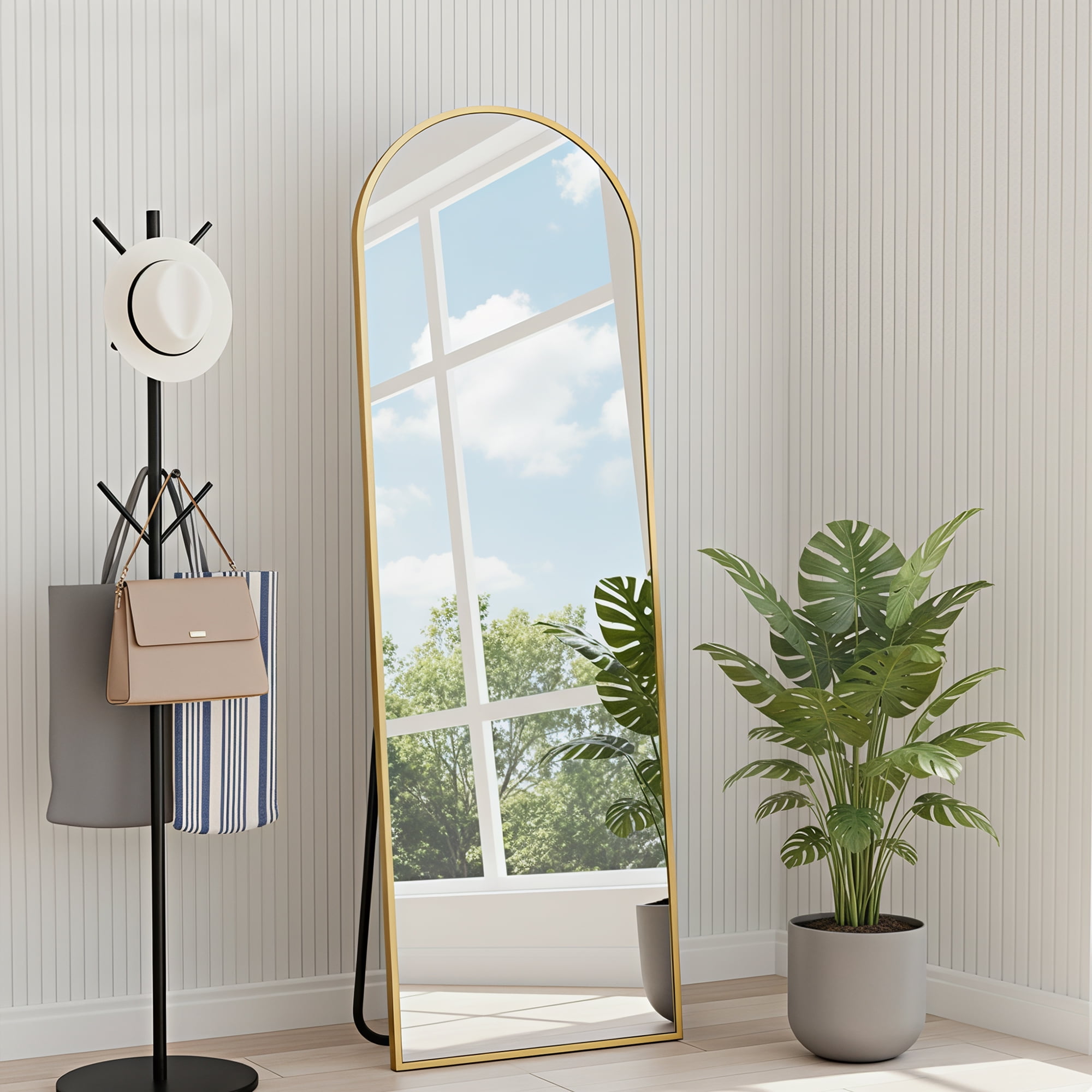 MAYEERTY Gold Arch Full Length Mirror, Wall Mount or Freestanding for Bedroom/Living Room, 58" × 18"