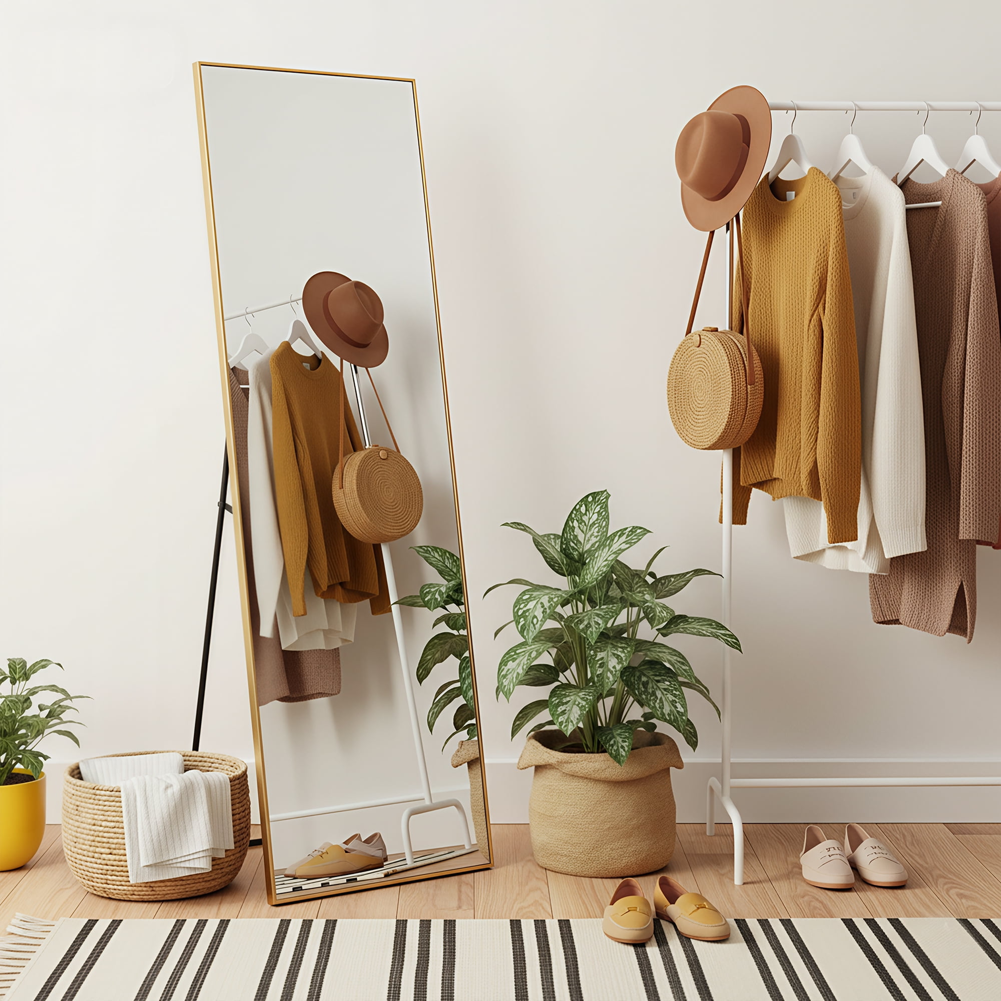 MAYEERTY Gold Right Angle Full Length Mirror, Wall Mount or Freestanding for Bedroom/Living Room, 56" × 18"