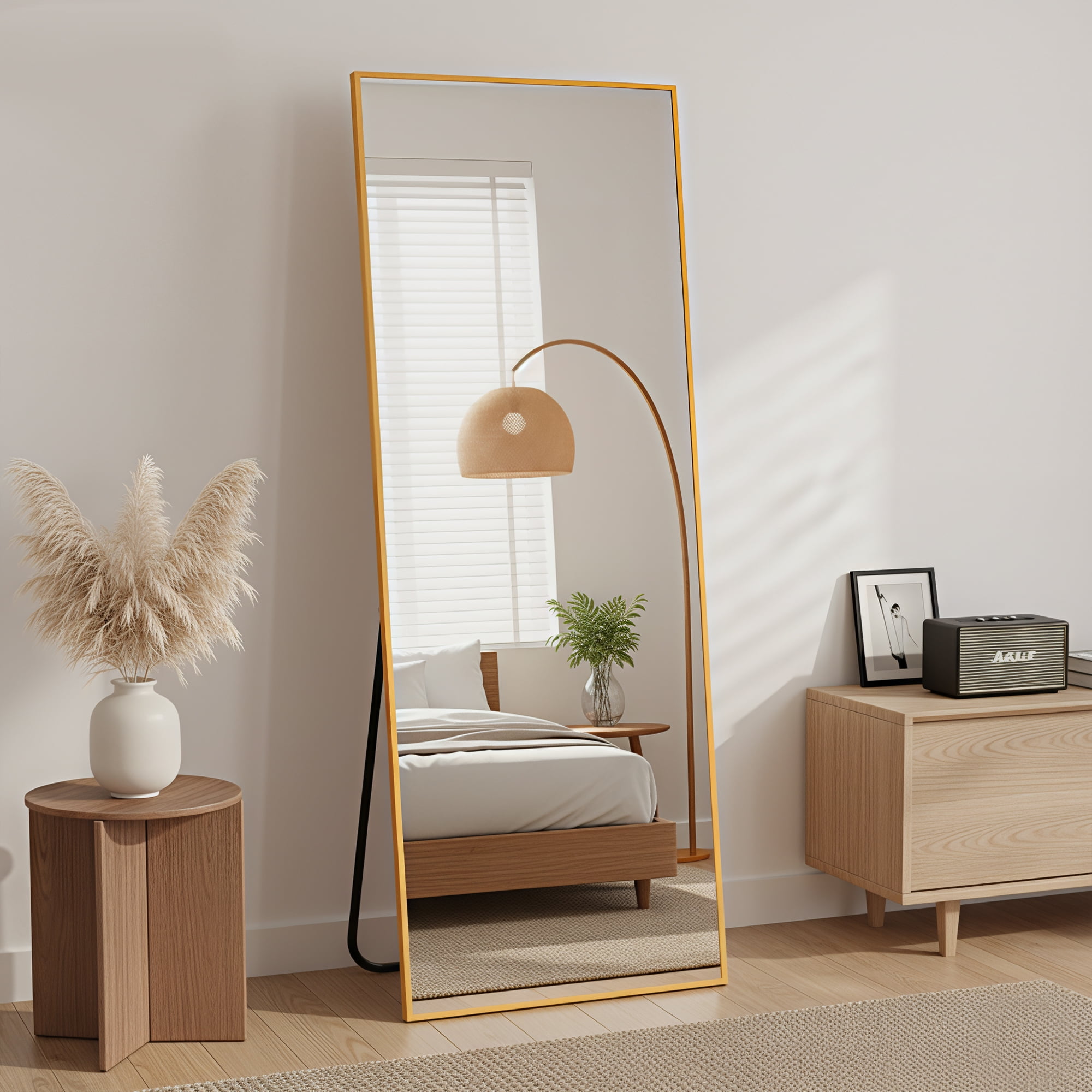 MAYEERTY Gold Right Angle Full Length Mirror, Wall Mount or Freestanding for Bedroom/Living Room, 57" × 20"