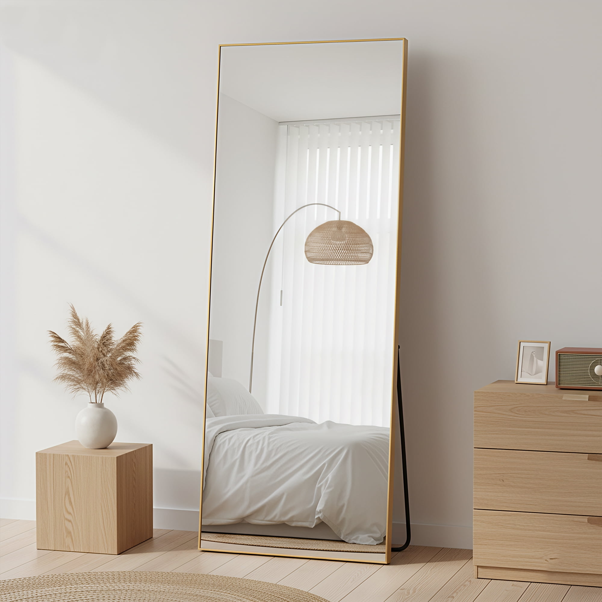 MAYEERTY Gold Right Angle Full Length Mirror, Wall Mount or Freestanding for Bedroom/Living Room, 64" × 21"