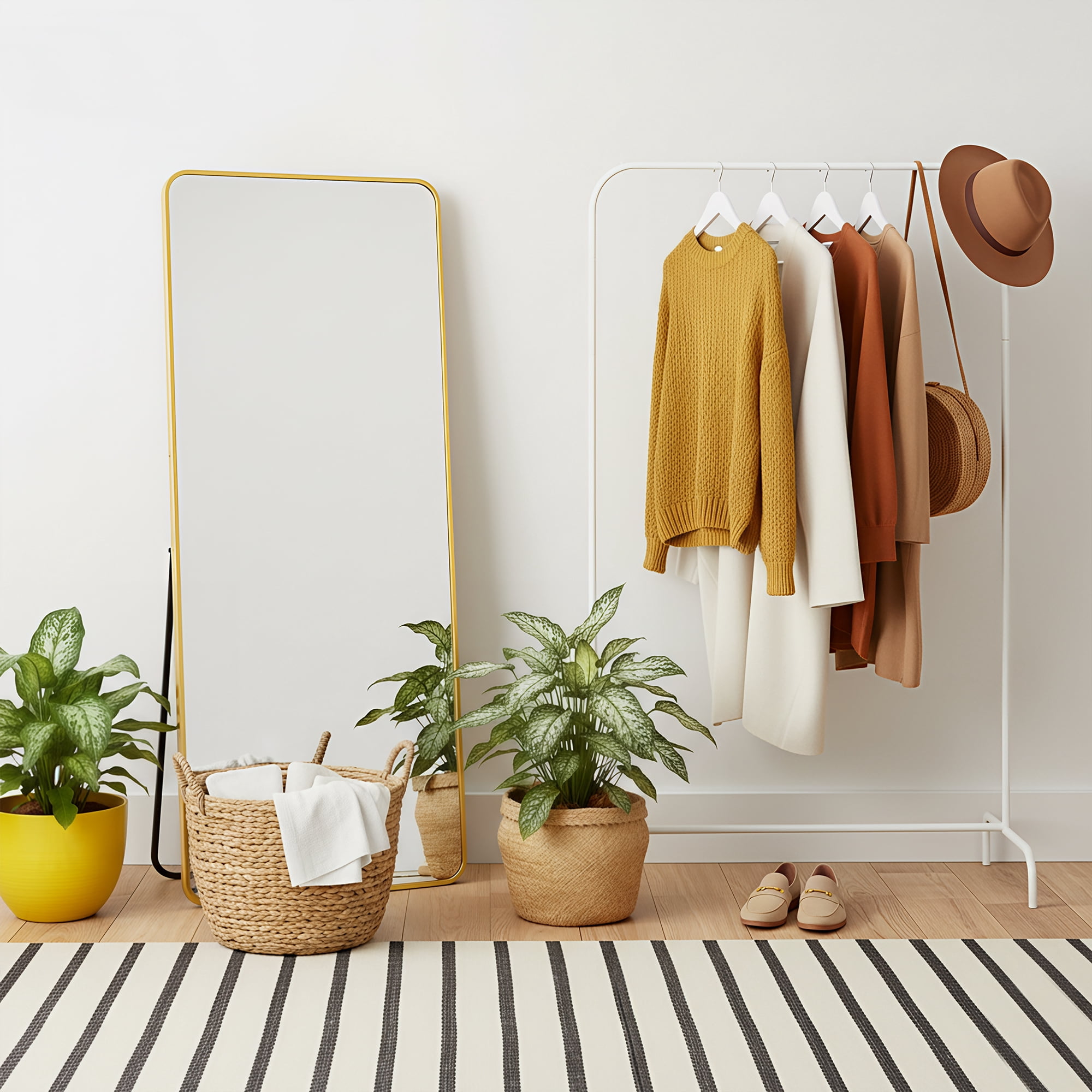 MAYEERTY Gold Rounded Corner Full Length Mirror, Wall Mount or Freestanding for Bedroom/Living Room, 64" × 21"