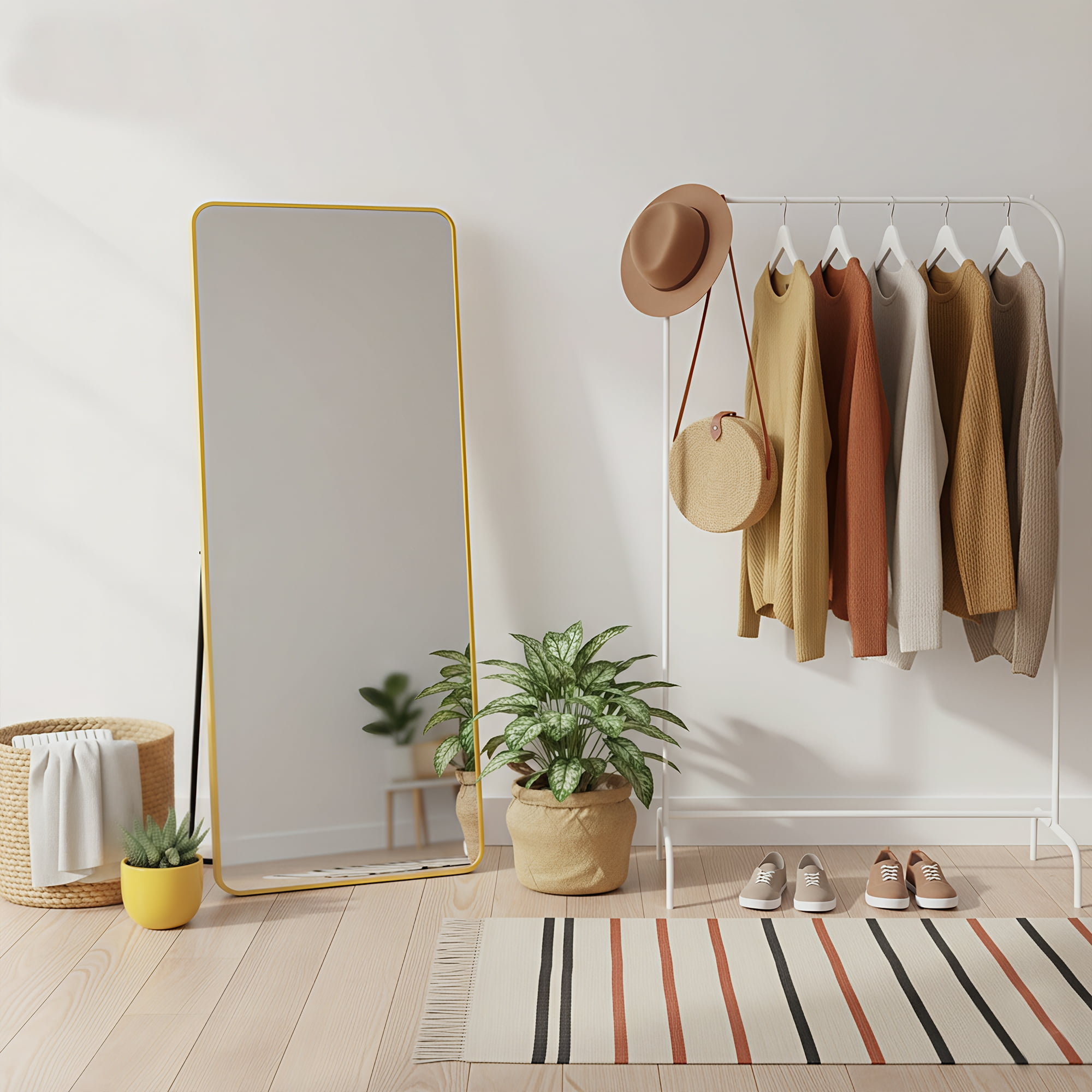 MAYEERTY Gold Rounded Corner Full Length Mirror, Wall Mount or Freestanding for Bedroom/Living Room, 71" × 32"