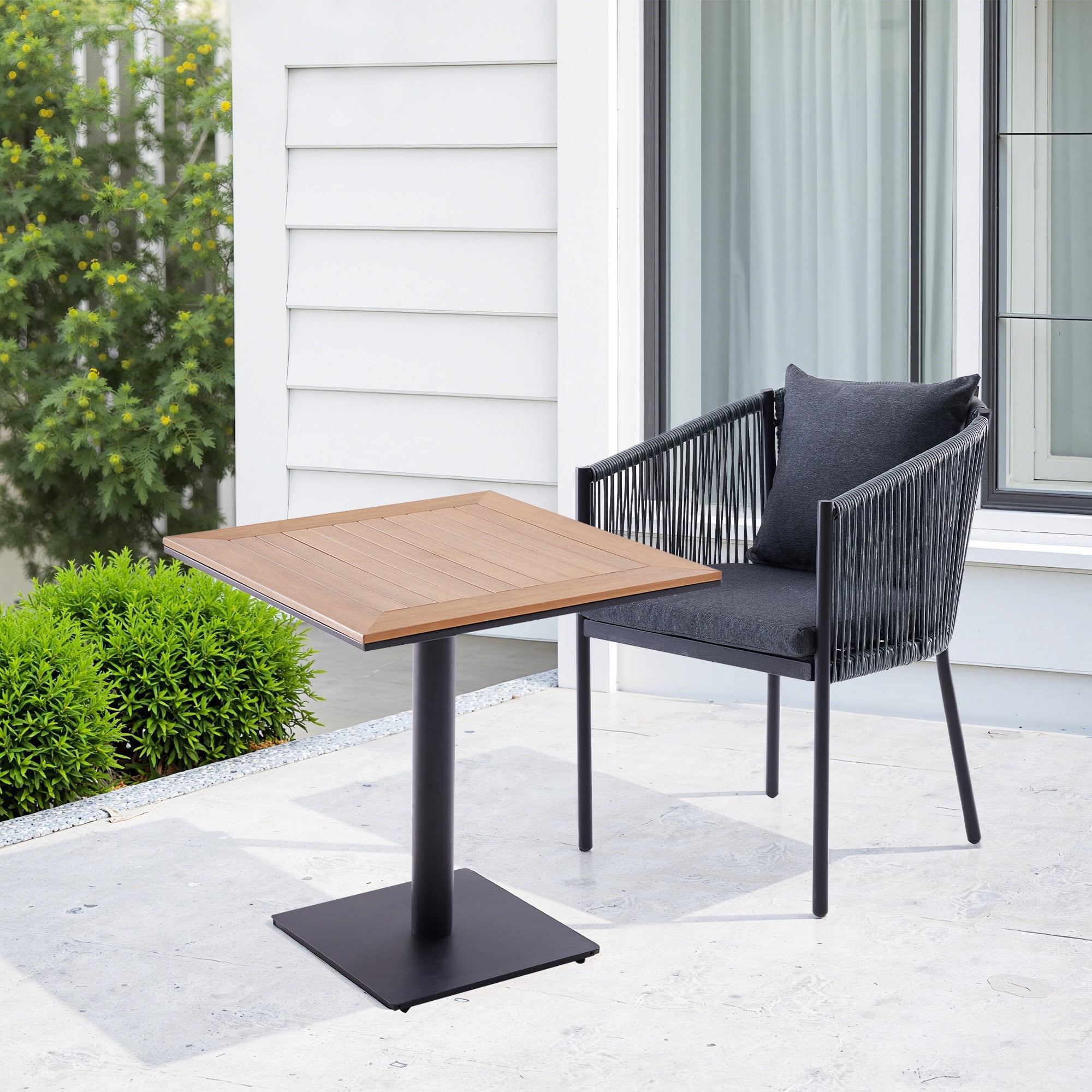 MAYEERTY Gray 5-Piece Outdoor Rattan Dining Set:4 Chairs with Cushions & Square Wood-Look Table, Weatherproof