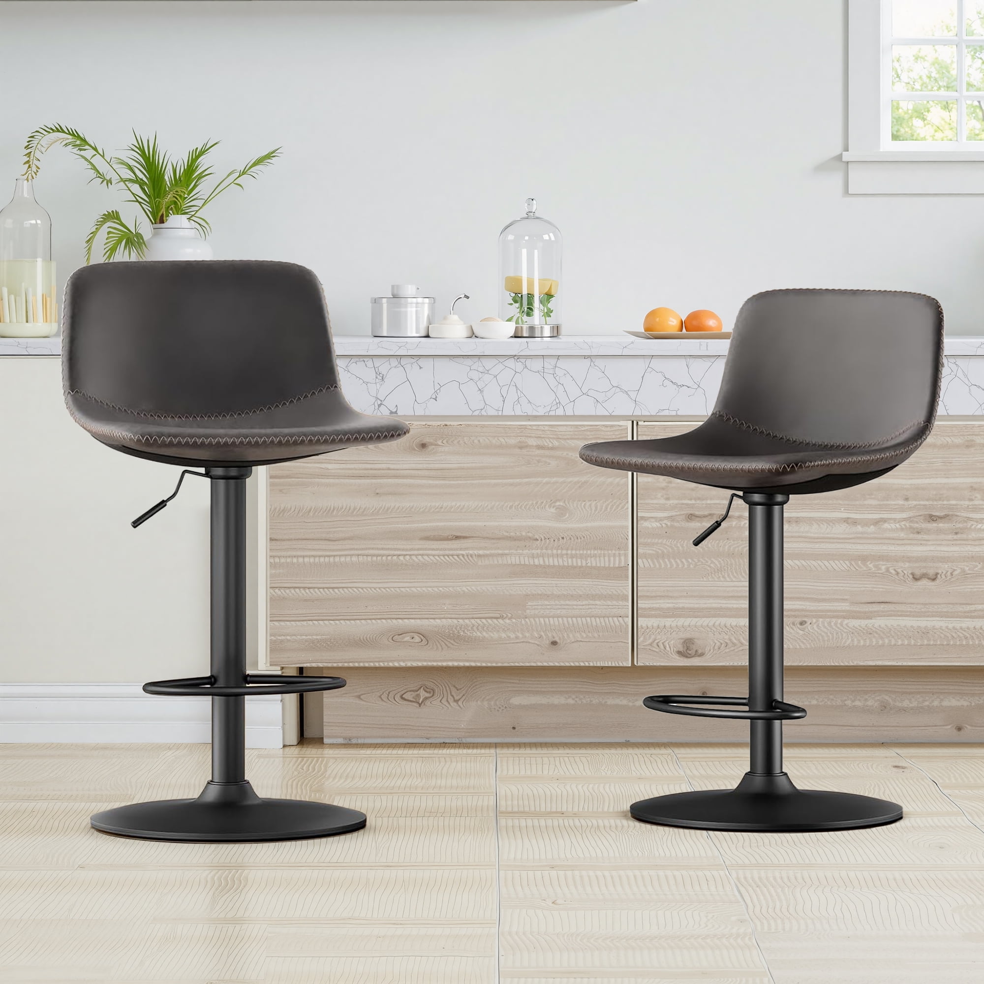 MAYEERTY 2-Set Gray Modern Swivel Bar Stools with Back Support for Kitchen Island, Adjustable Height