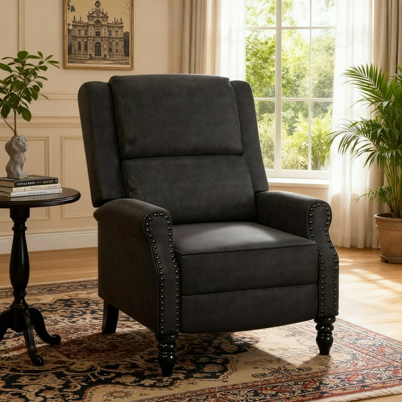 MAYEERTY Gray Faux Leather Pushback Recliner Chair, Ergonomic Design for Living Room, Bedroom & RV