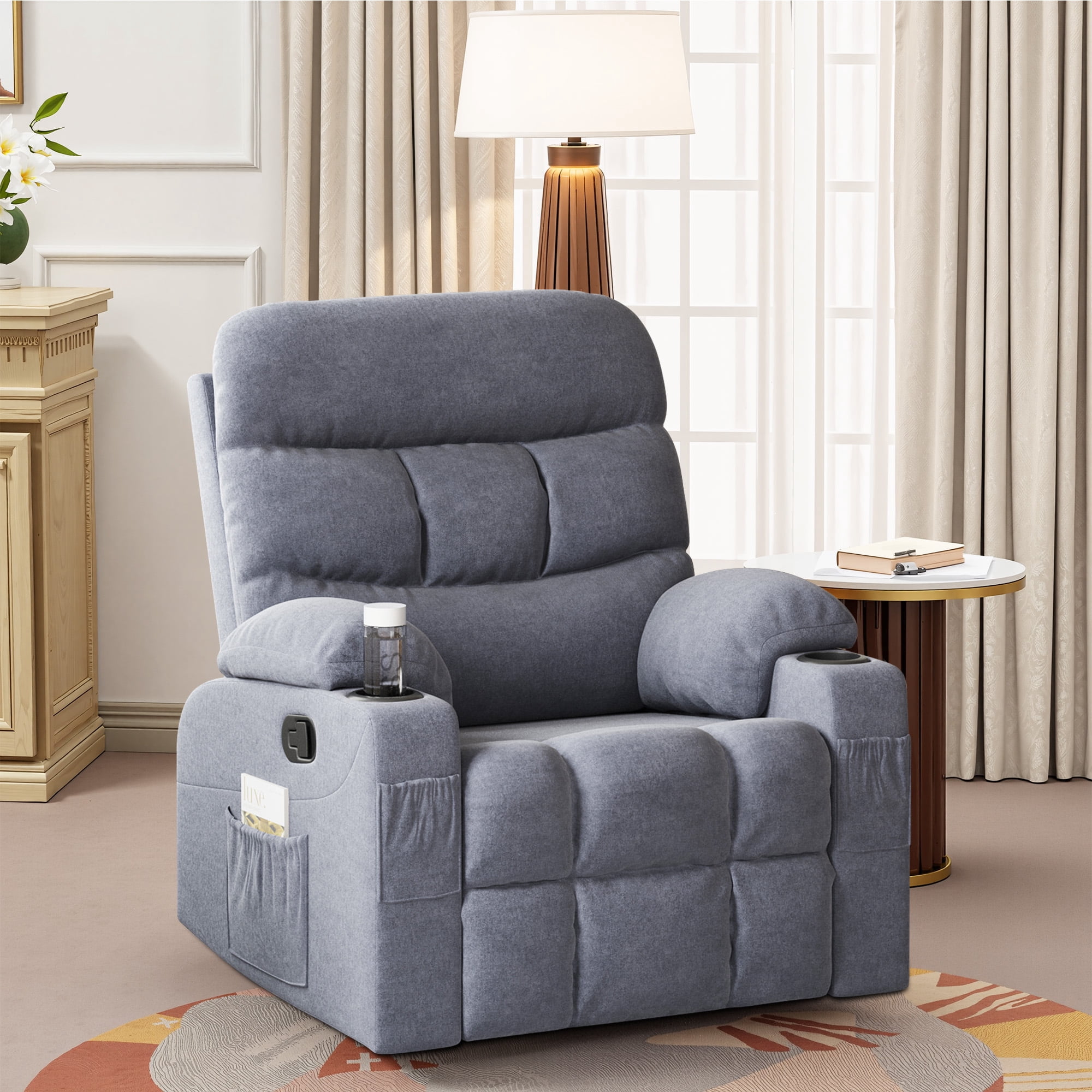 MAYEERTY Light Gray Oversized Recliner Sofa for Living Room, Spacious ...