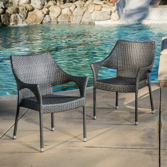 MAYEERTY Gray PE WICKER STACKING ARMCHAIR 1PC Weather-Resistant Space-Saving for Patio