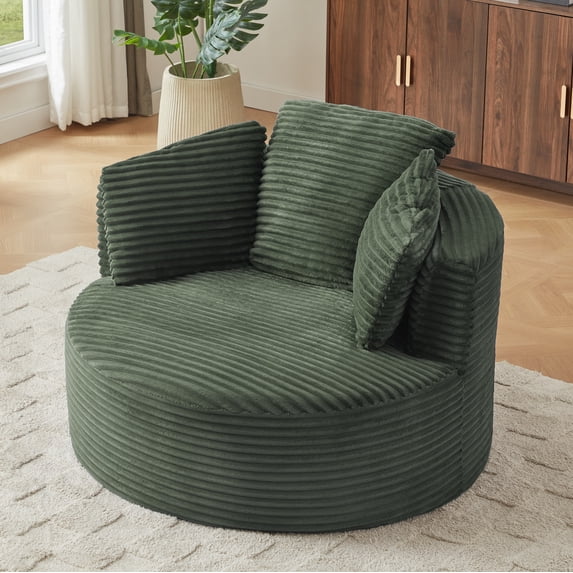 MAYEERTY Compressible Corduroy Round Lounge Sofa, Modern Couch with Spring Cushion for Apartment, 49*45*35"Green