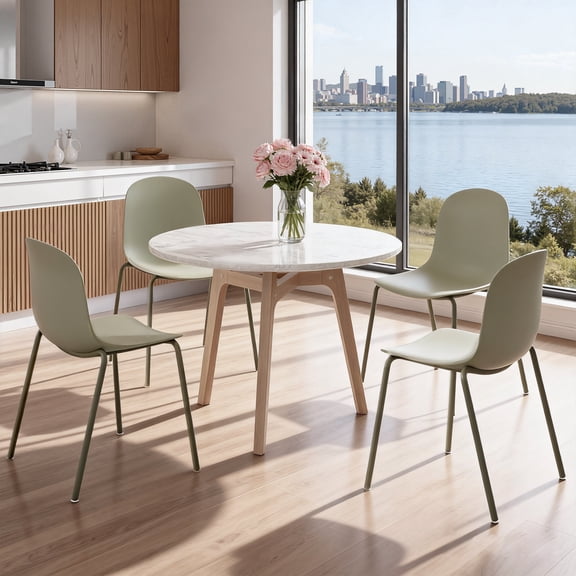 MAYEERTY Green Set of 4 Modern Stackable Plastic Waterproof Dining Chairs, Metal Legs, Indoor/Outdoor Use