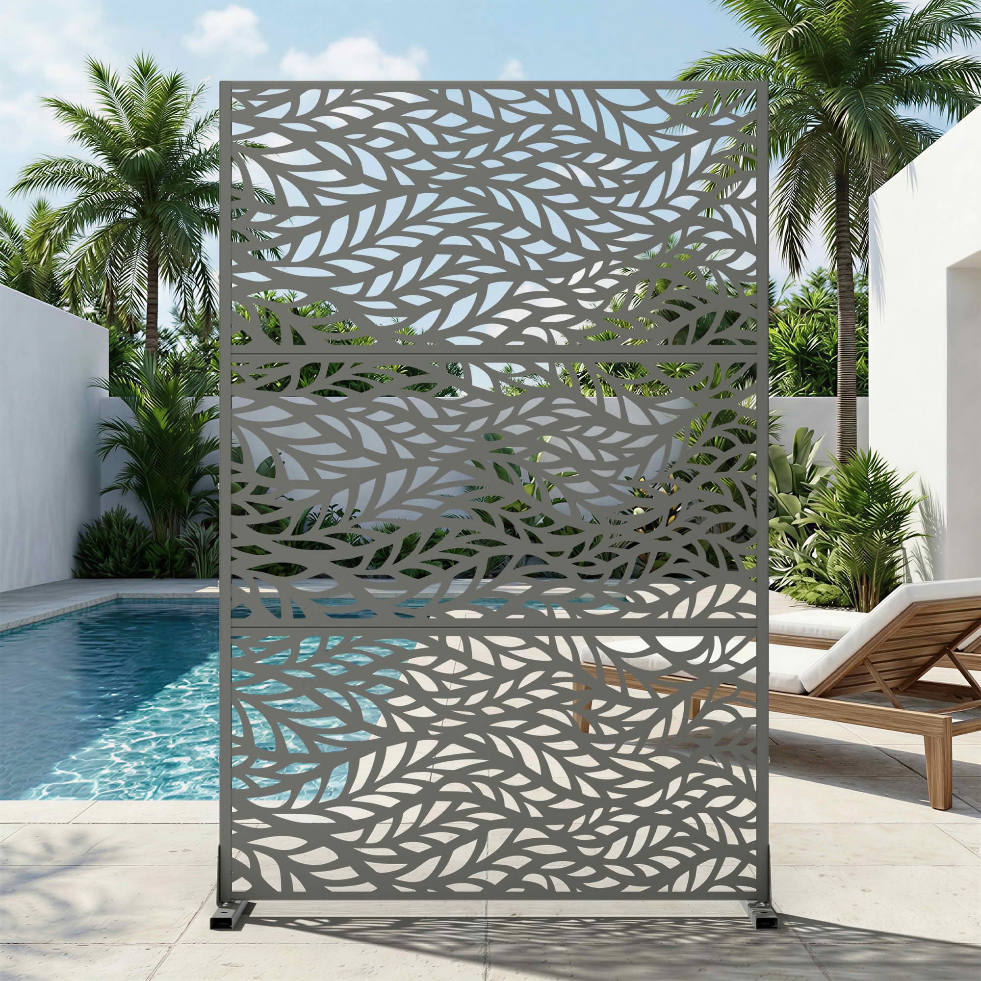 MAYEERTY Grey Rectangular Galvanized Metal Privacy Screen, Outdoor Garden Patio, 72×47×16in, 3 Panels