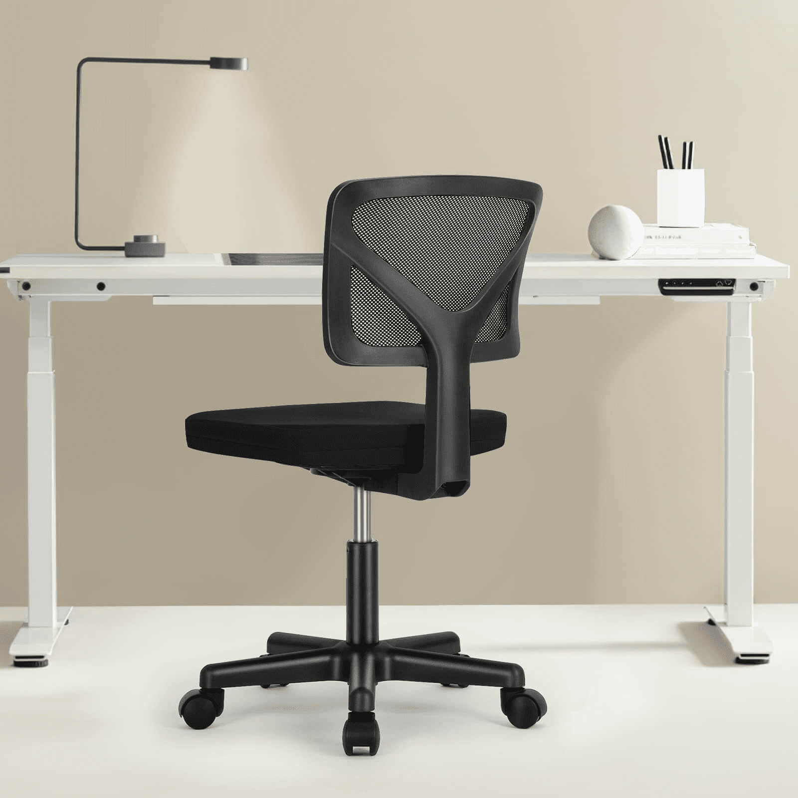 MAYEERTY Home Office Desk Chair, Armless Mesh Computer Chair Small Space Swivel Adjustable Low Back Task Chair for Teens/Adults, Black