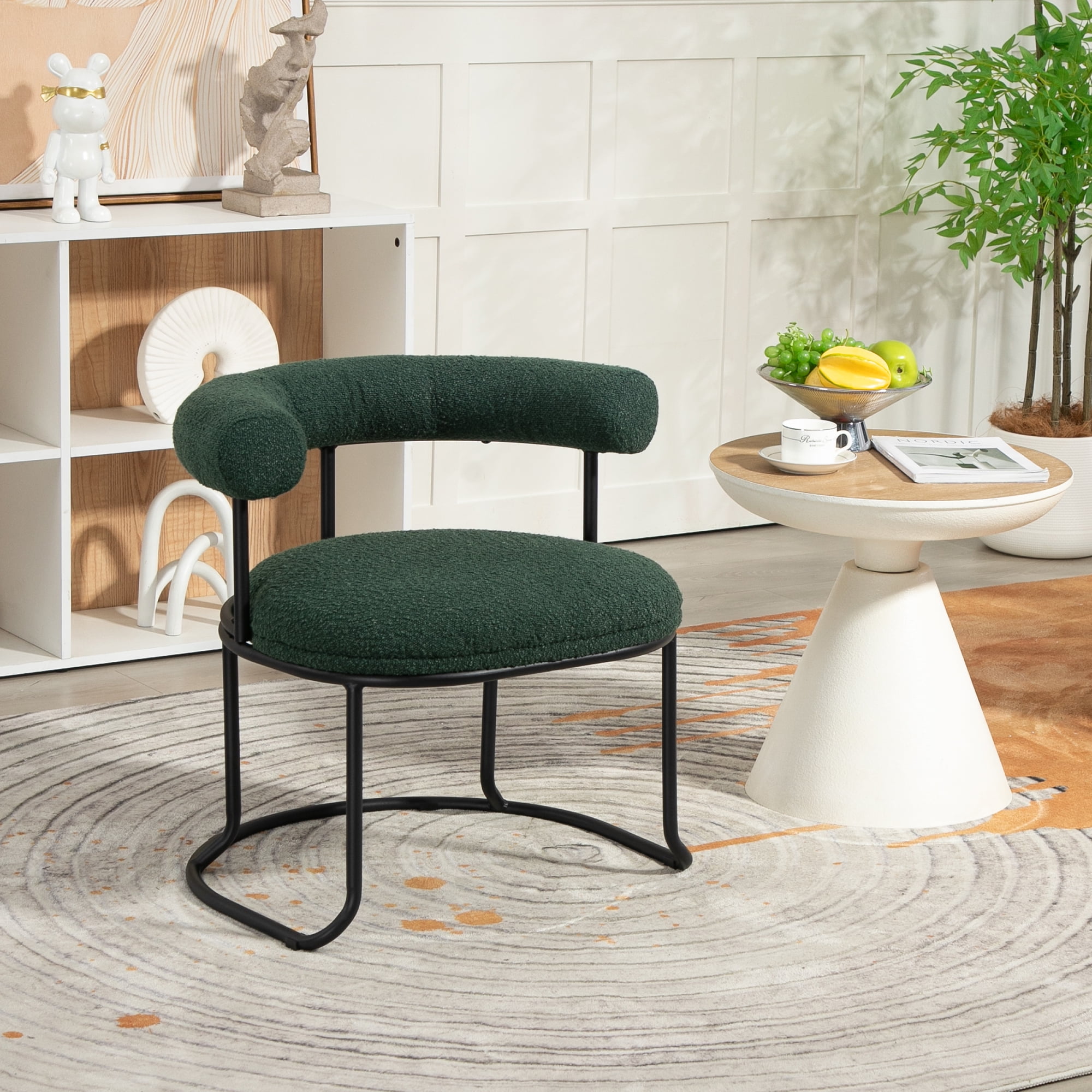 MAYEERTY House Hold Boucle Dining Chairs Set of 2, Mid-Century Modern Curved Backrest Chair, Round Upholstered Kitchen Chairs (Emerald Boucle)