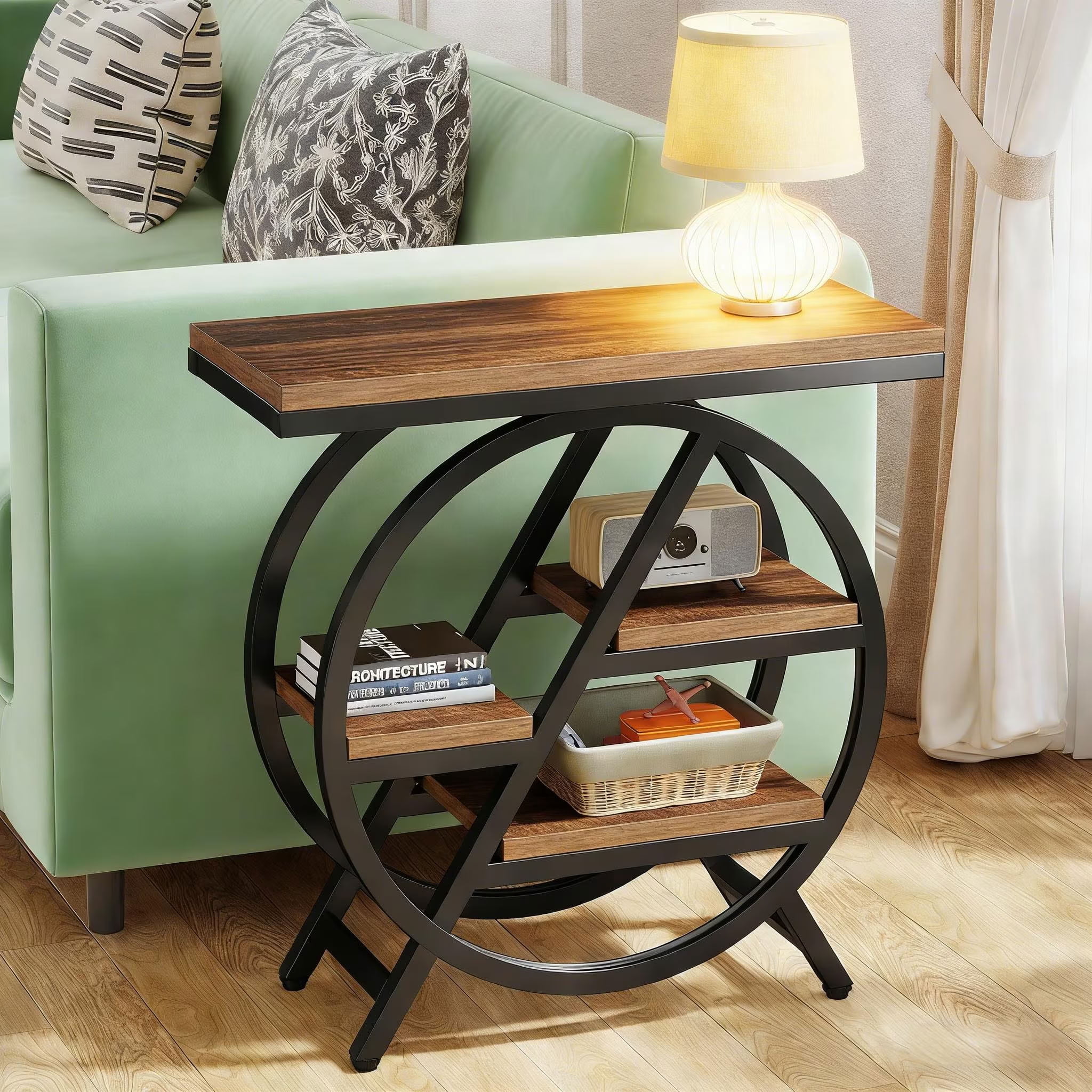 MAYEERTY Industrial End Table, 4-Tier Side Table with Staggered Shelves, Small Snack Table for Living Room, Bedroom, Small Spaces