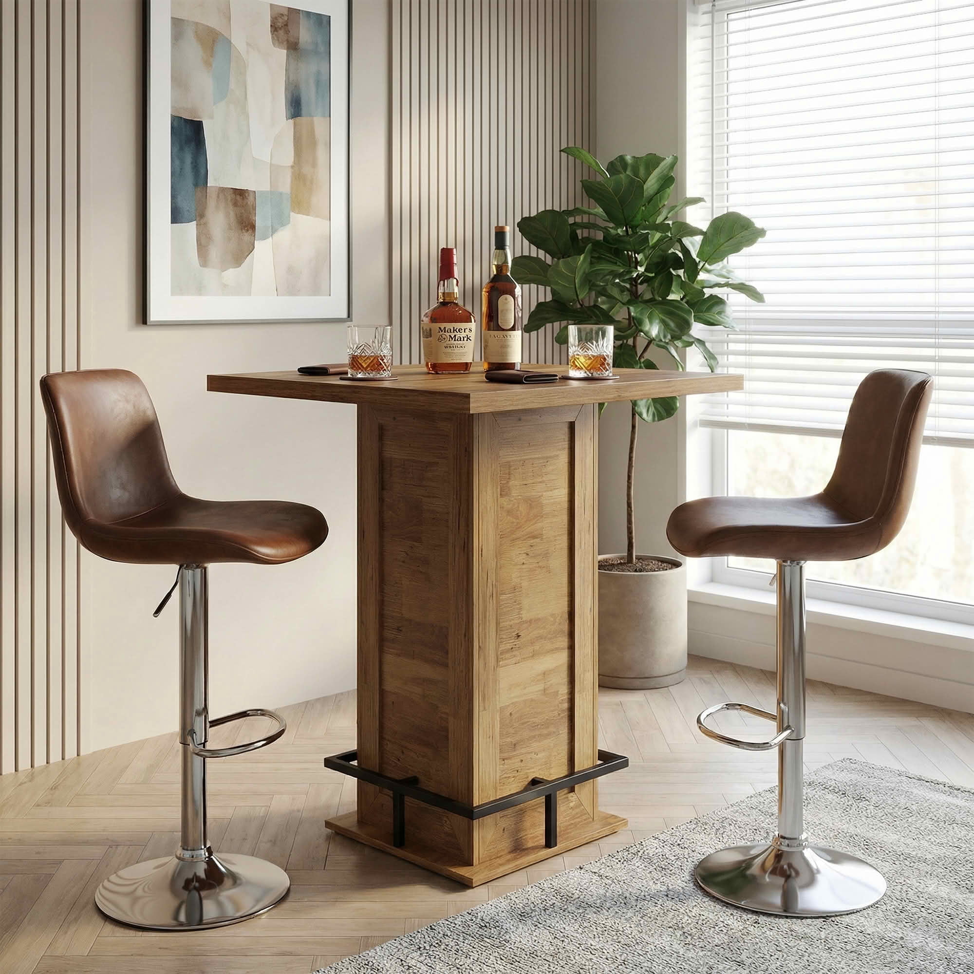 MAYEERTY Industrial Square Bistro Pub Table, 39 Inch Counter Height Bar Cocktail Table for Home Dining and Small Gathering