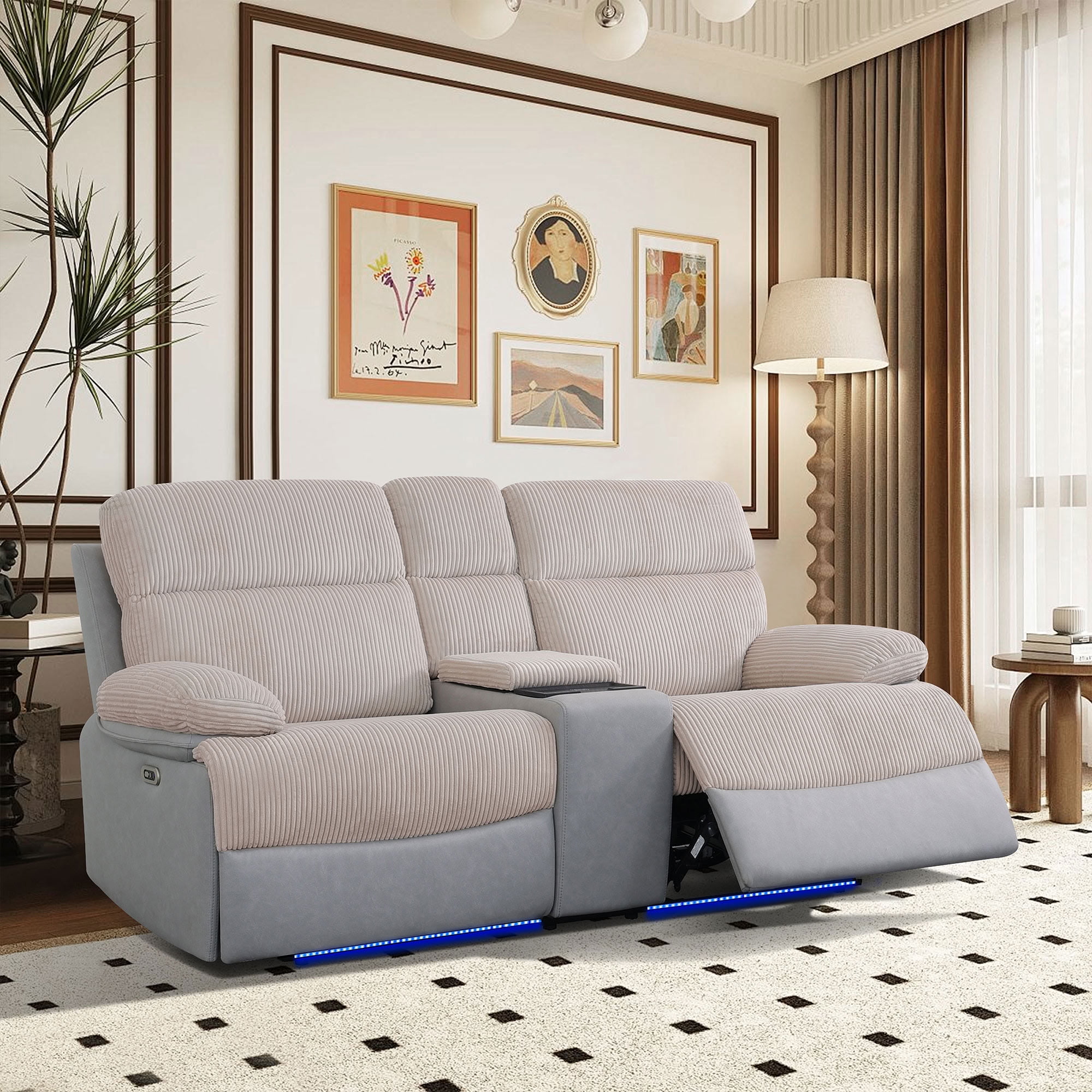 MAYEERTY Intelligent 2-Seater Recliner Loveseat Sofa, Stain-Resistant Fabric with Storage & USB for Couple Spaces, Living Room