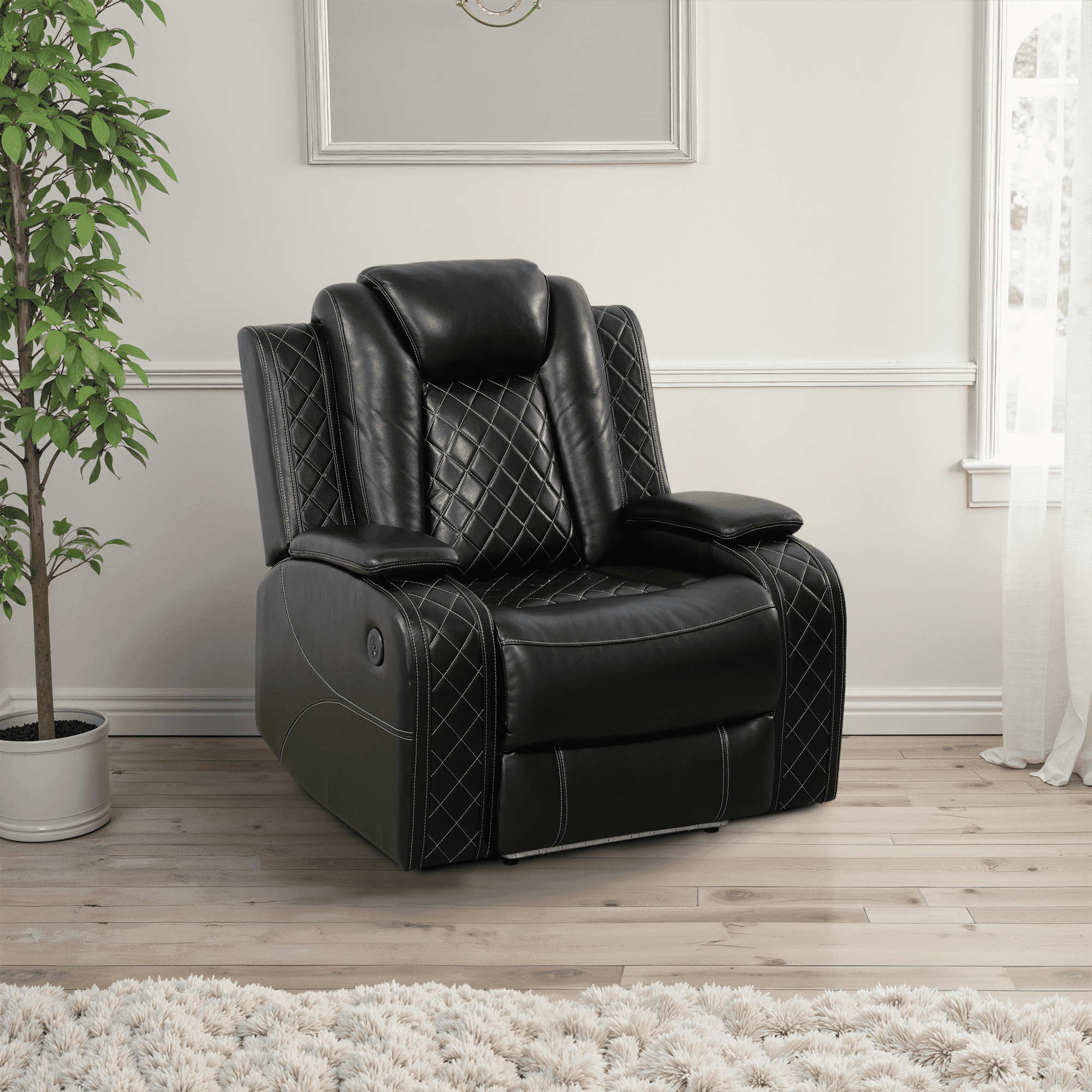MAYEERTY Intelligent Power Recliner Chair, Leather Electric Recliner with USB Charging & Storage Armrest, Adjustable Backrest for Living Room, Black