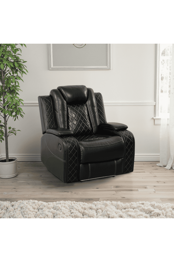 Intelligent Power Recliner Chair, Leather Electric Recliner with USB Charging & Storage Armrest, Adjustable Backrest for Living Room, Black
