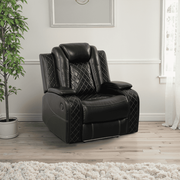 MAYEERTY Intelligent Power Recliner Chair, Leather Electric Recliner with USB Charging & Storage Armrest, Adjustable Backrest for Living Room, Black