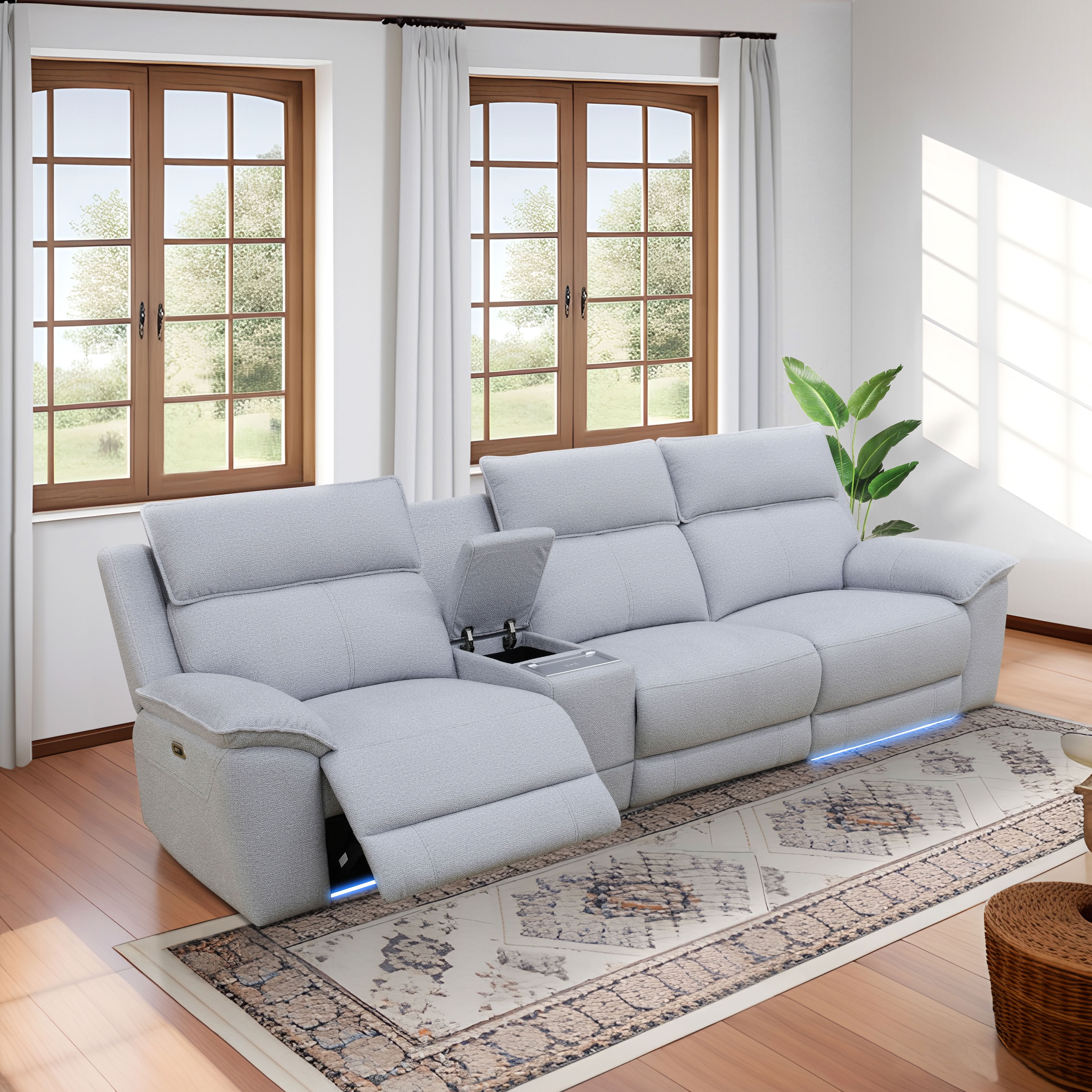 MAYEERTY Intelligent Recliner Sofa Set, Soft Sherpa Fabric with Console & Charging for Family Living Room