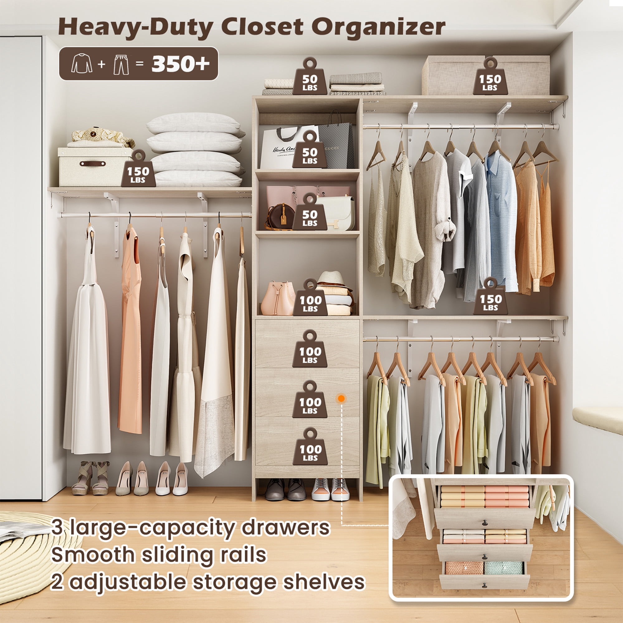 3 Rack Wardrobe MAYEERTY Khaki 96*16*75