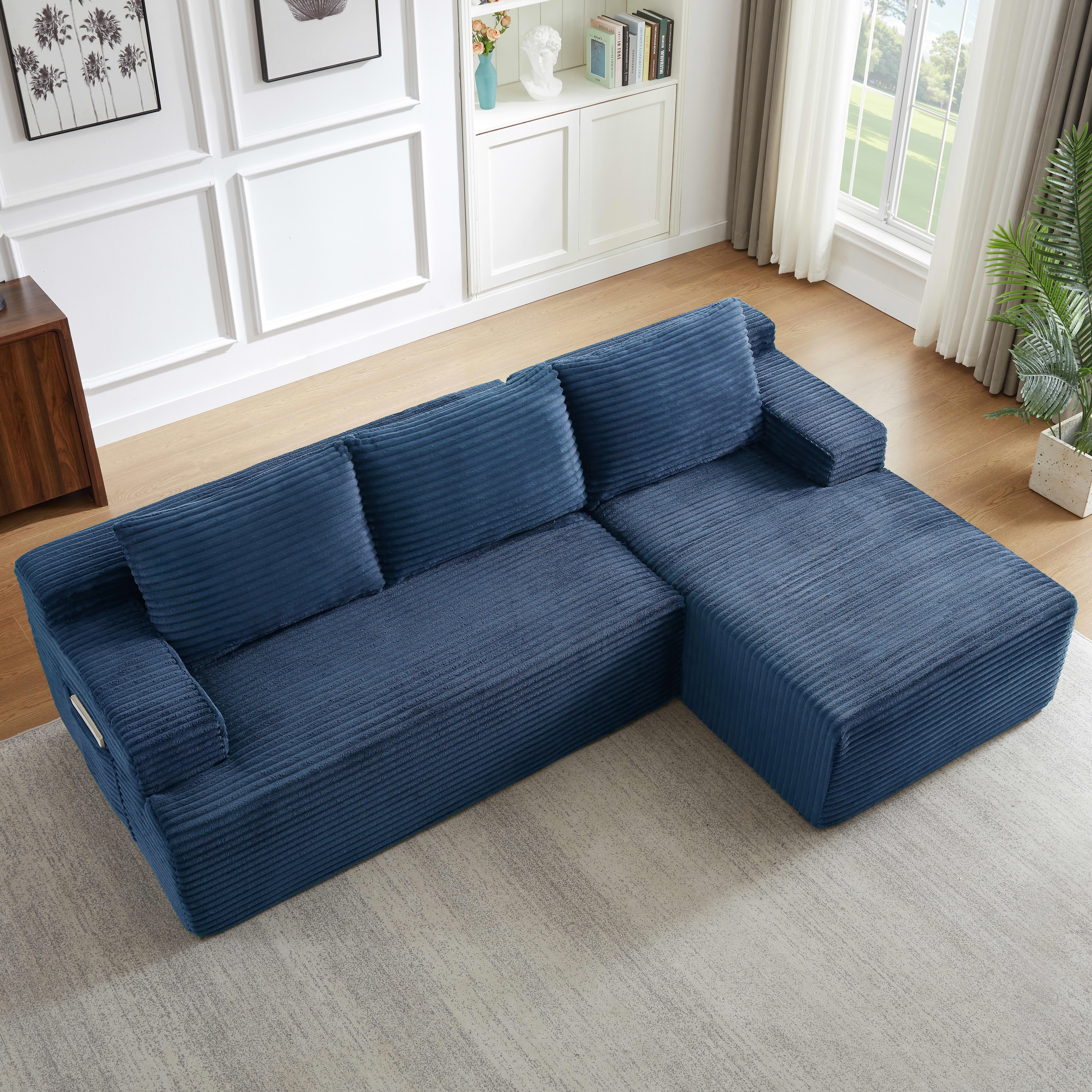 MAYEERTY L-Shaped Boneless Sectional Couch, Deep Seat Plush Sleeper for Living Room & Apartment, 96×61" Blue