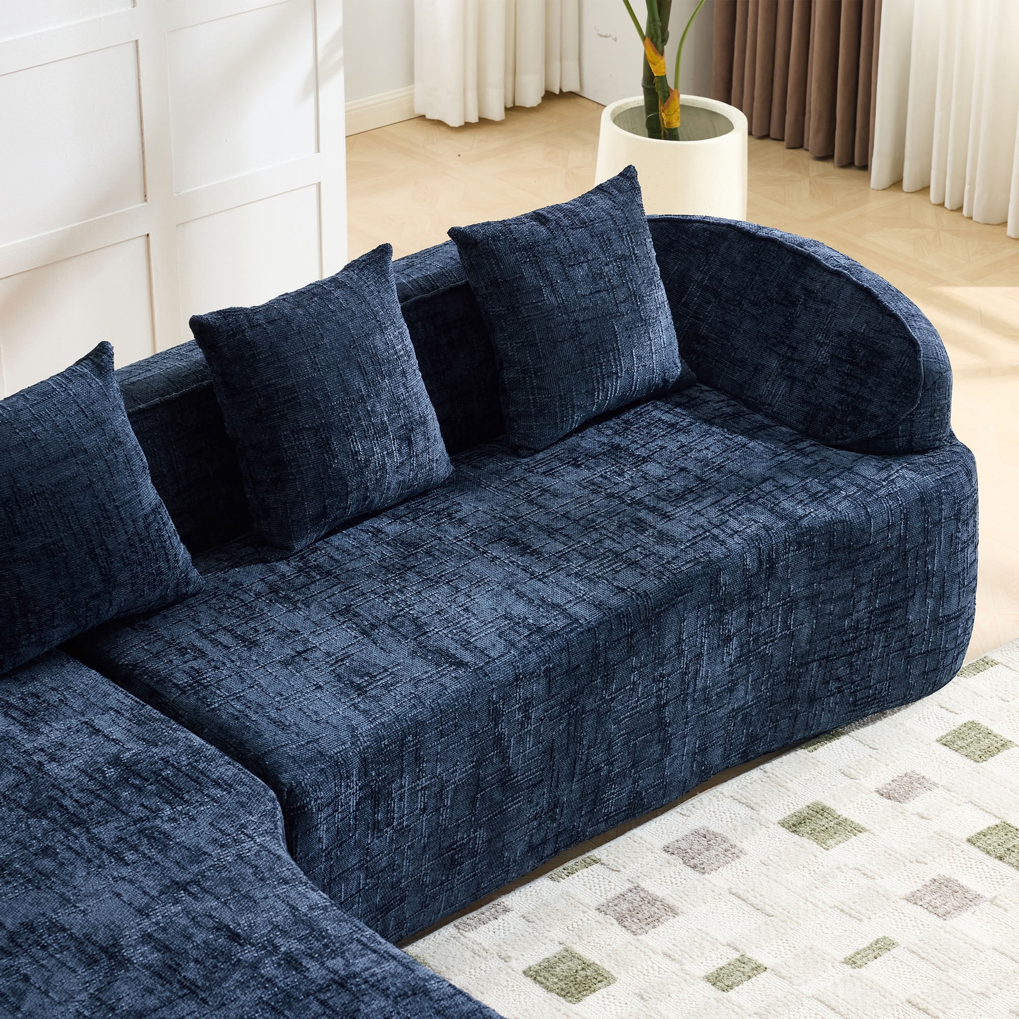 MAYEERTY L-Shaped Chenille Sectional Sofa with Chaise Lounge, 4-Seat Compressed Couch with 4 Throw Pillows, for Living Room Apartment Small Spaces