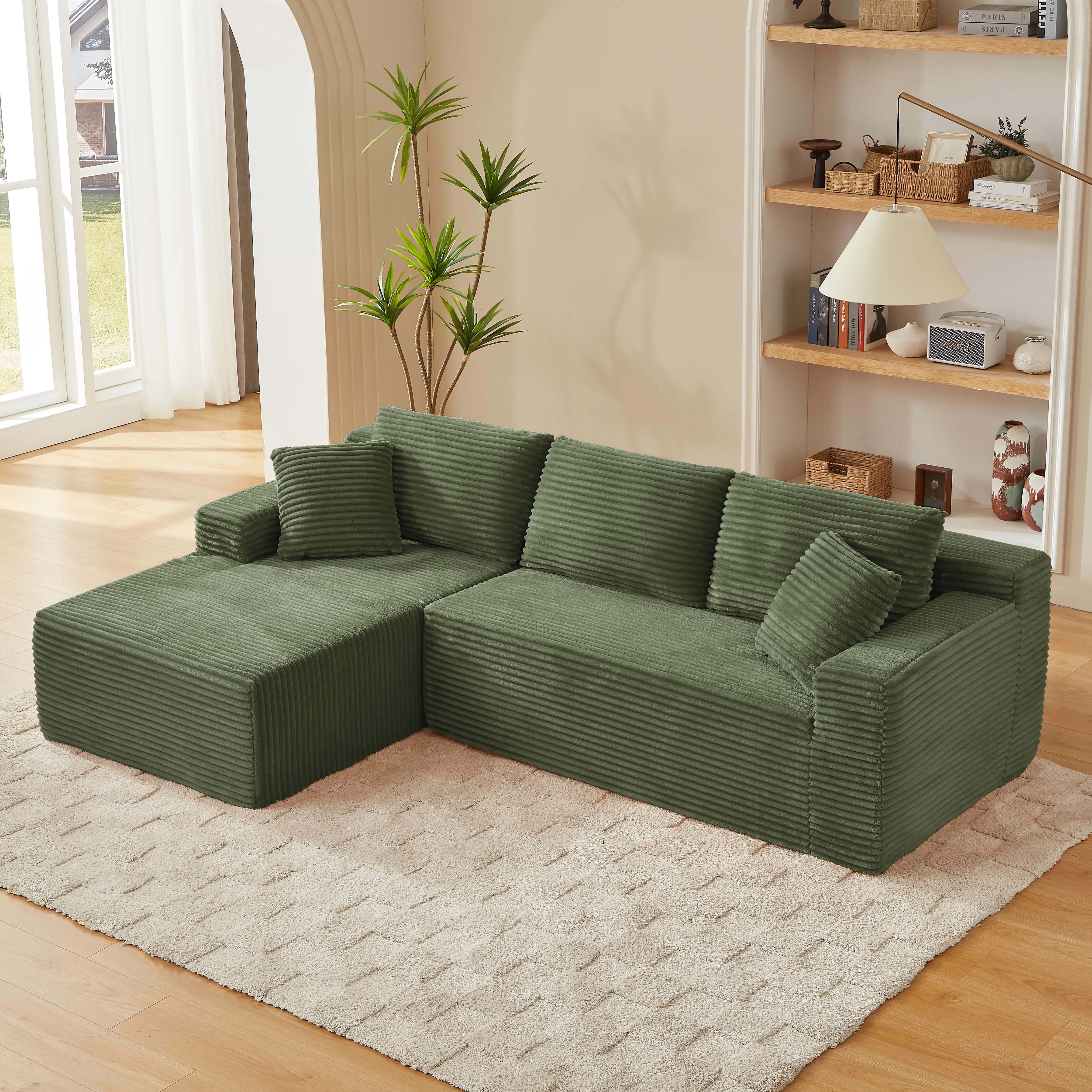 MAYEERTY L-Shaped Cloud Sectional Sofa, Deep Seat Plush Sleeper Couch for Living Room & Apartment, 103×65" Green