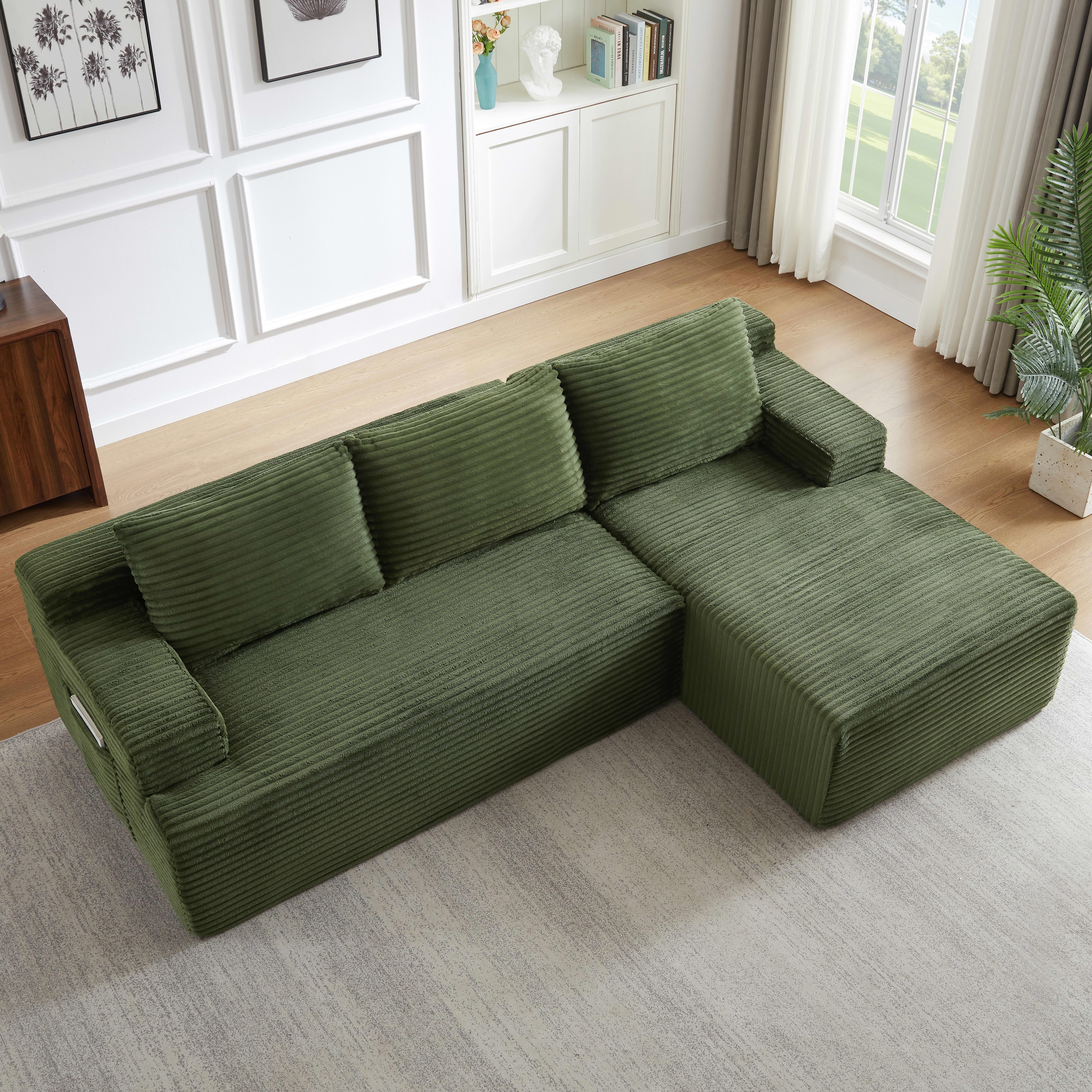 MAYEERTY L-Shaped Cloud Sectional Sofa, No Assembly Required Sleeper Couch for Bedroom & Apartment, 96×61" Green