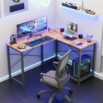 MAYEERTY L Shaped Computer Desk Study Writing Desk with CPU Stand Side Bag, Black