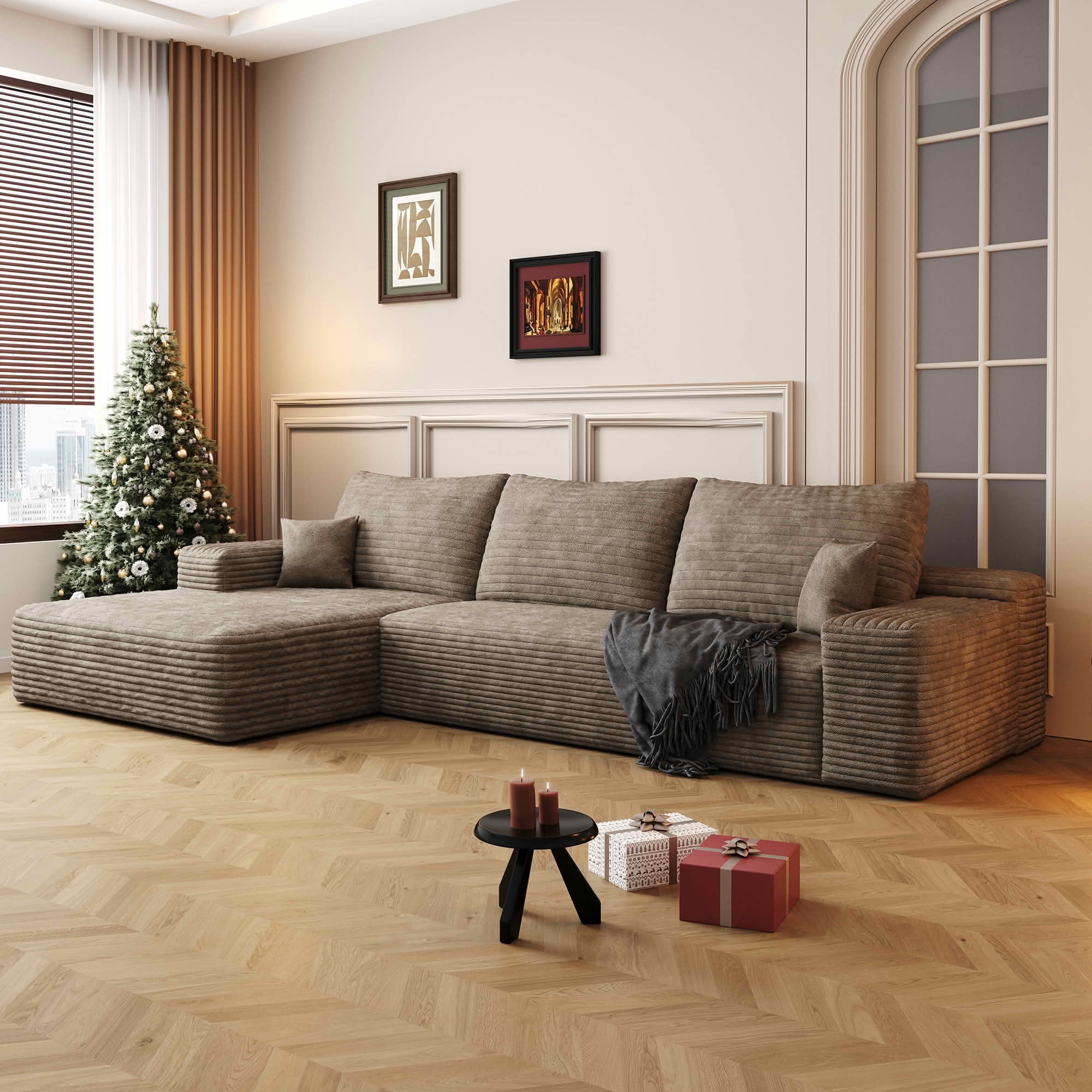 MAYEERTY L-Shaped Modular Sectional Sofa, Plush Corduroy Cloud Couch with Chaise, No Assembly Leisure Sofa for Home