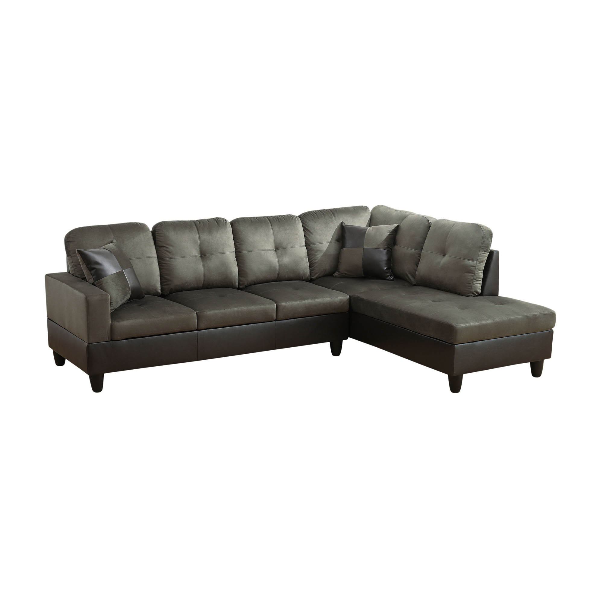 MAYEERTY L-Shaped Sectional Sofa, Flannel & Faux Leather Modular Couch with Chaise for Living Room Apartment, Taupe