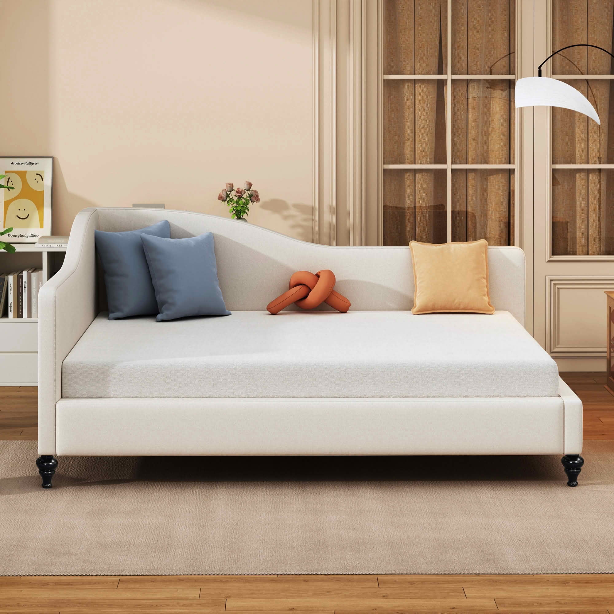 MAYEERTY L-Shaped Semi-Enclosed Upholstered Daybed with Solid Wood Legs, Twin & Full Size Available