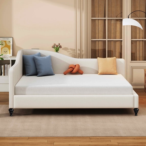 MAYEERTY L-Shaped Semi-Enclosed Upholstered Daybed with Solid Wood Legs, Twin & Full Size Available