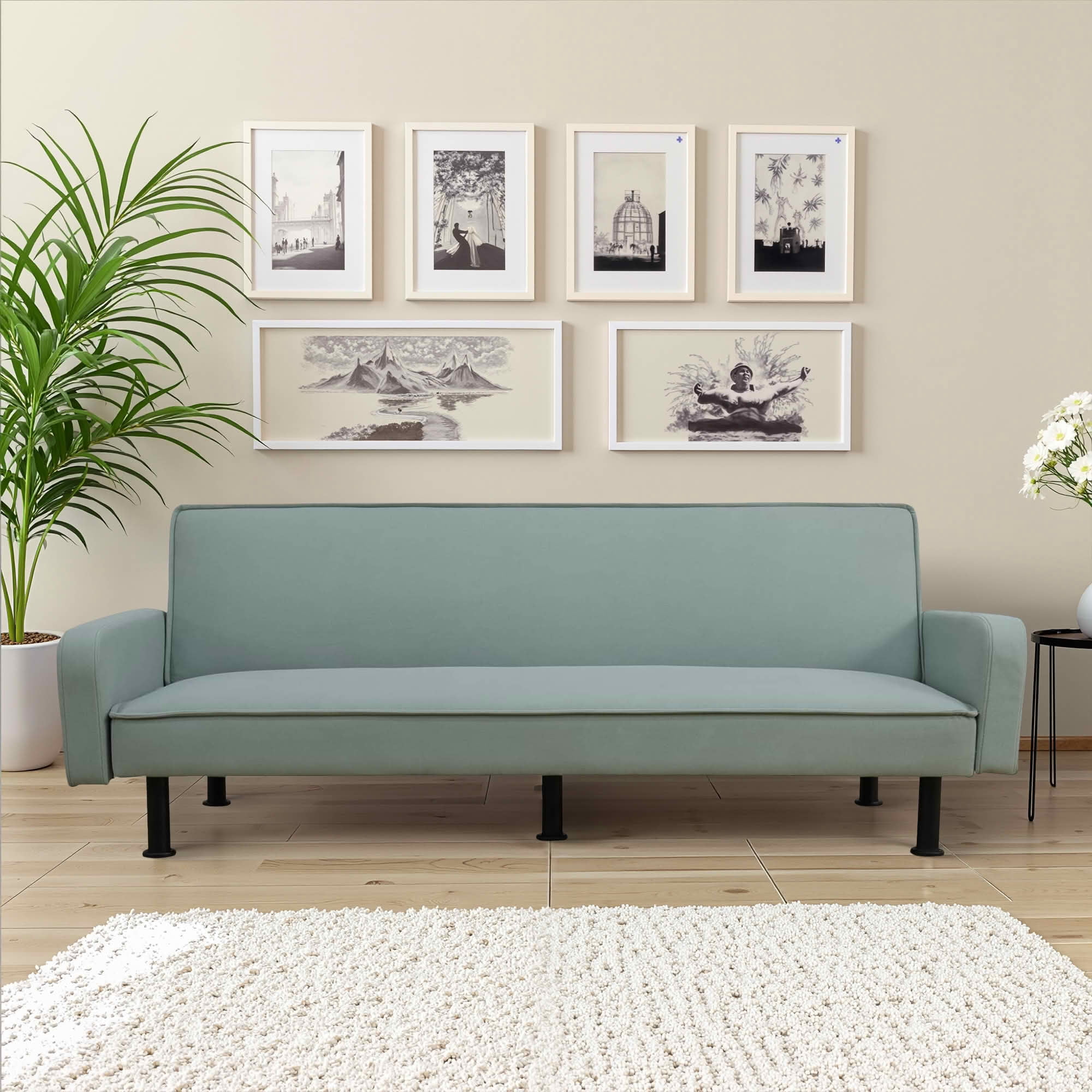 MAYEERTY 77.5 Inch Lake-Green Calico Sofa Bed, Convertible Living Room Fabric Couch Bed